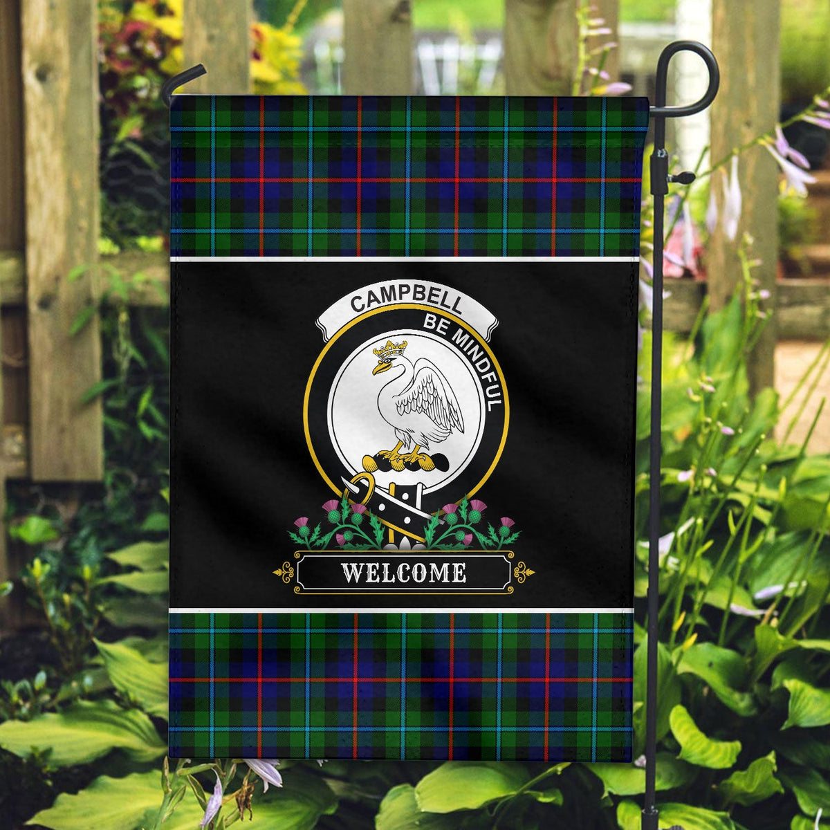 Clan Campbell of Cawdor Modern Tartan Crest Garden Flag  - Welcome  NA89 Clan Campbell of Cawdor Tartan Today   