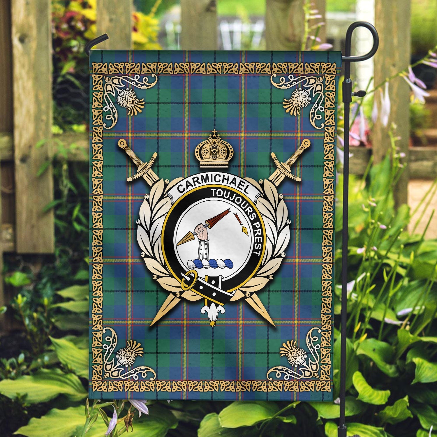 Clan Carmichael Ancient Tartan Crest Garden Flag  - Celtic Thistle  FP66 Clan Carmichael Tartan Today   