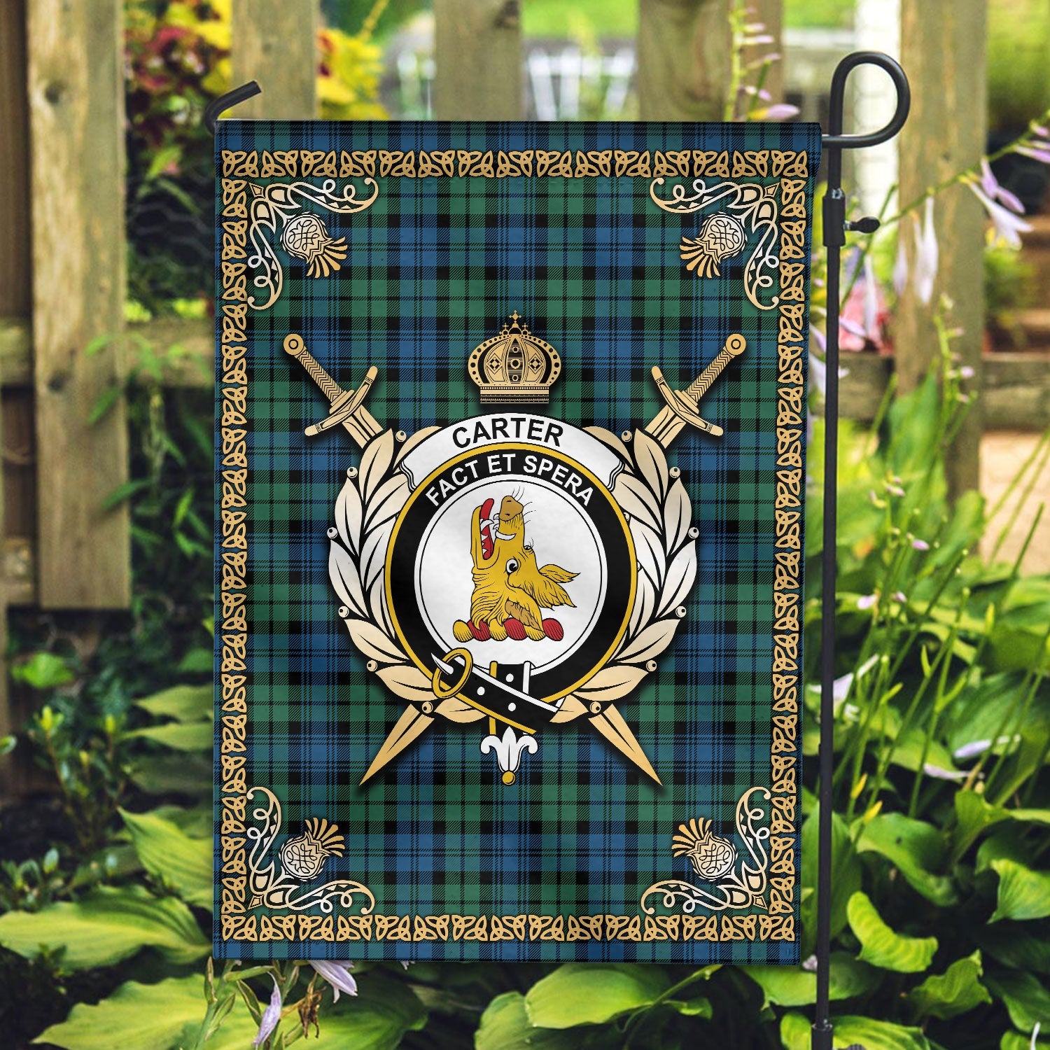 Clan Carter Tartan Crest Garden Flag  - Celtic Thistle  VK68 Clan Hall Tartan Today   