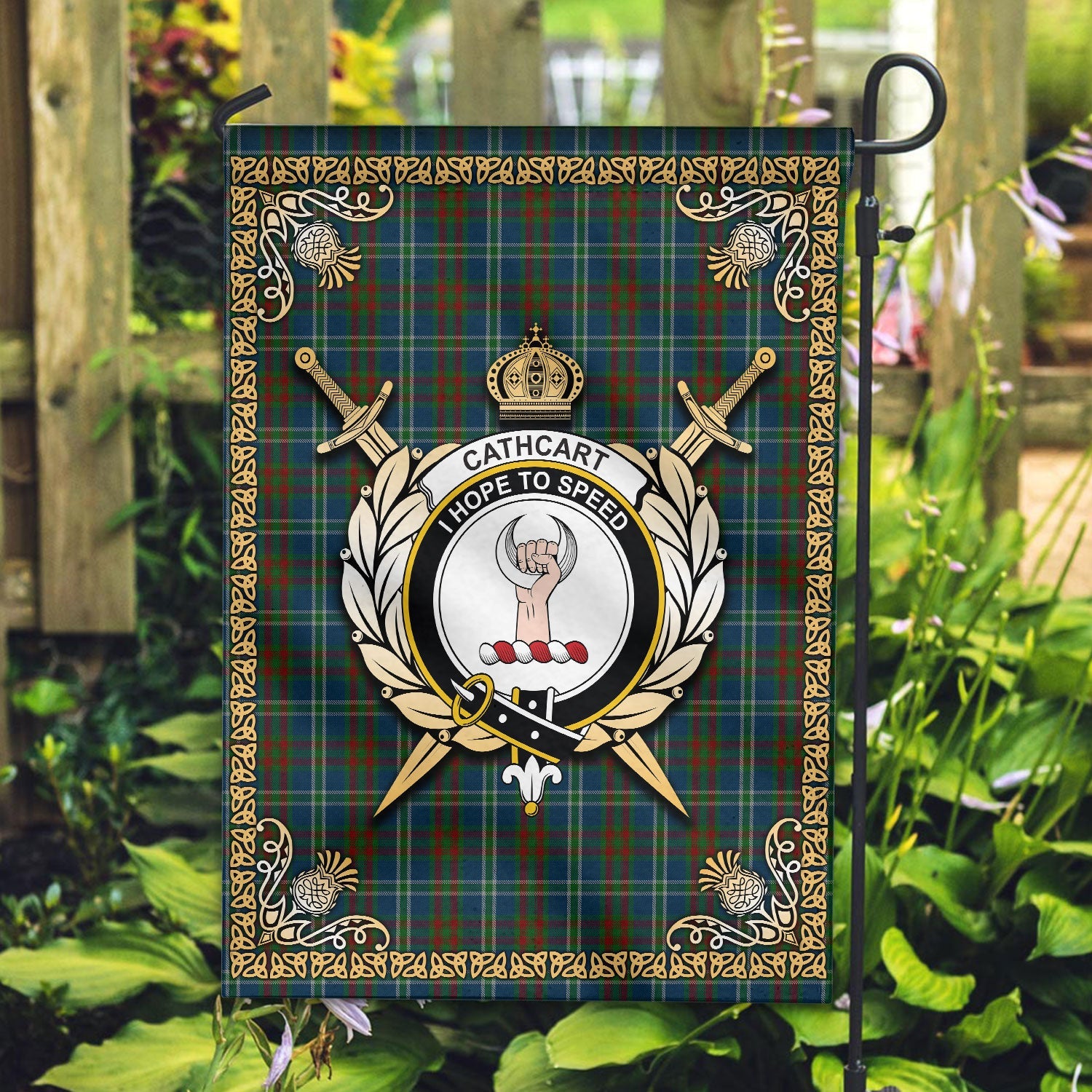 Clan Cathcart Tartan Crest Garden Flag  - Celtic Thistle  SZ68 Clan Cathcart Tartan Today   