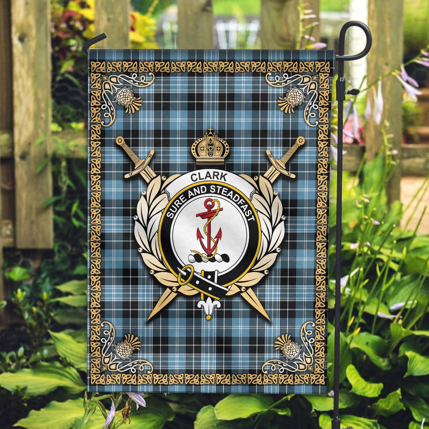 Clan Clark Ancient Tartan Crest Garden Flag  - Celtic Thistle  QG41 Clan Clark Tartan Today   