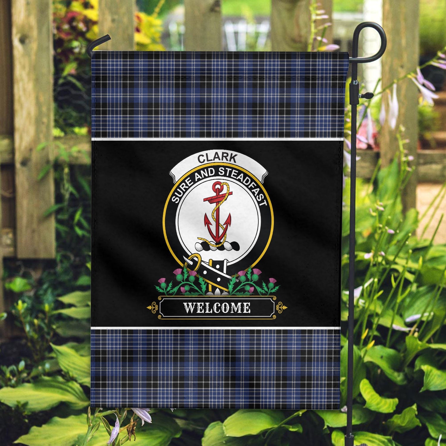 Clan Clark Modern Tartan Crest Garden Flag  - Welcome  RV56 Clan Clark Tartan Today   