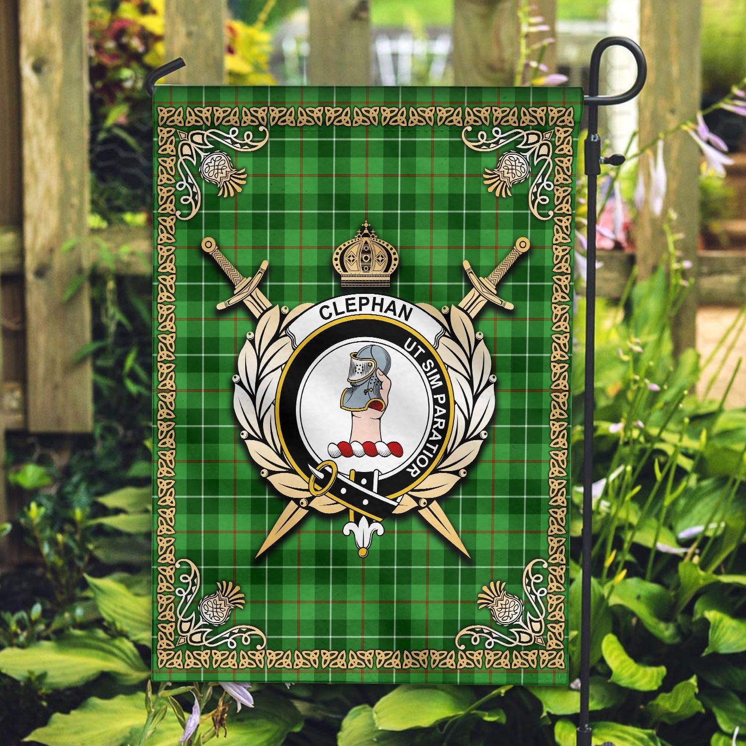 Clan Clephan (or Clephane) Tartan Crest Garden Flag  - Celtic Thistle  AA23 Clan Clephan Tartan Today   