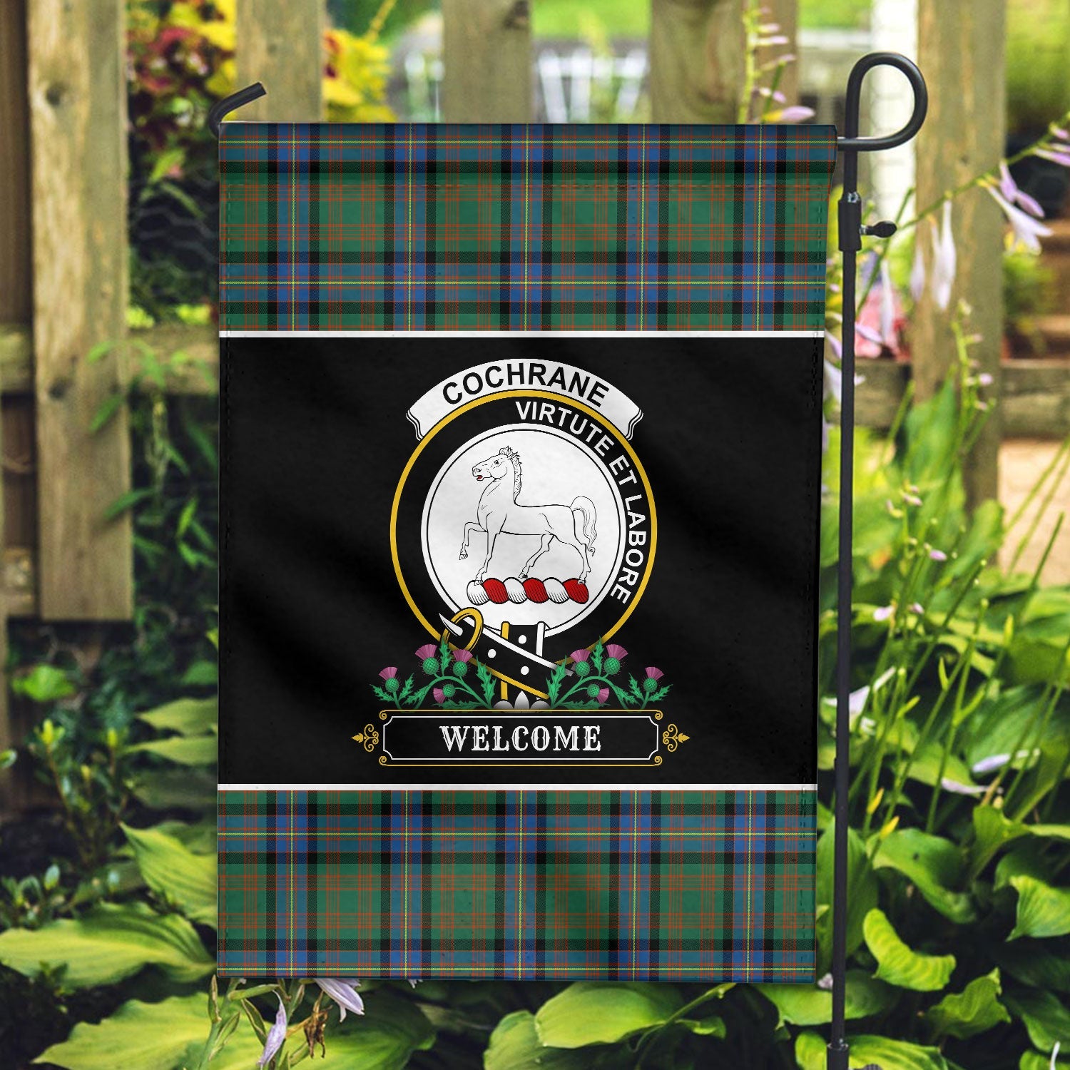 Clan Cochrane Ancient Tartan Crest Garden Flag  - Welcome  TN86 Clan Cochrane Tartan Today   