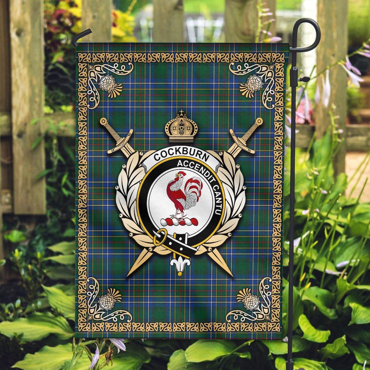 Clan Cockburn Ancient Tartan Crest Garden Flag  - Celtic Thistle  CK84 Clan Cockburn Tartan Today   