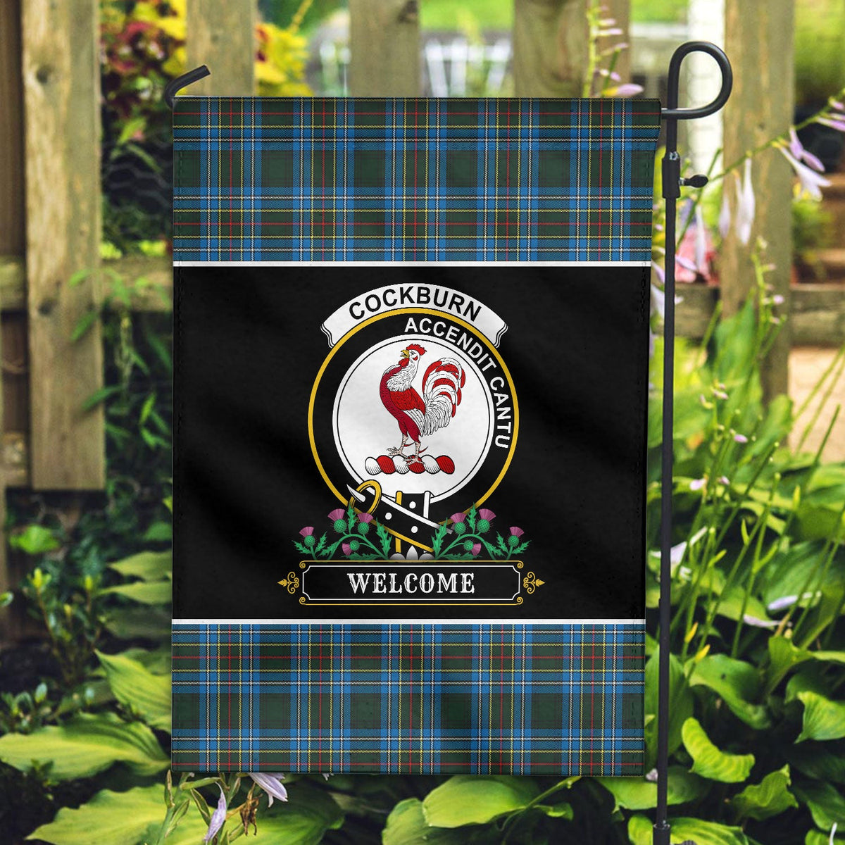 Clan Cockburn Modern Tartan Crest Garden Flag  - Welcome  AZ56 Clan Cockburn Tartan Today   