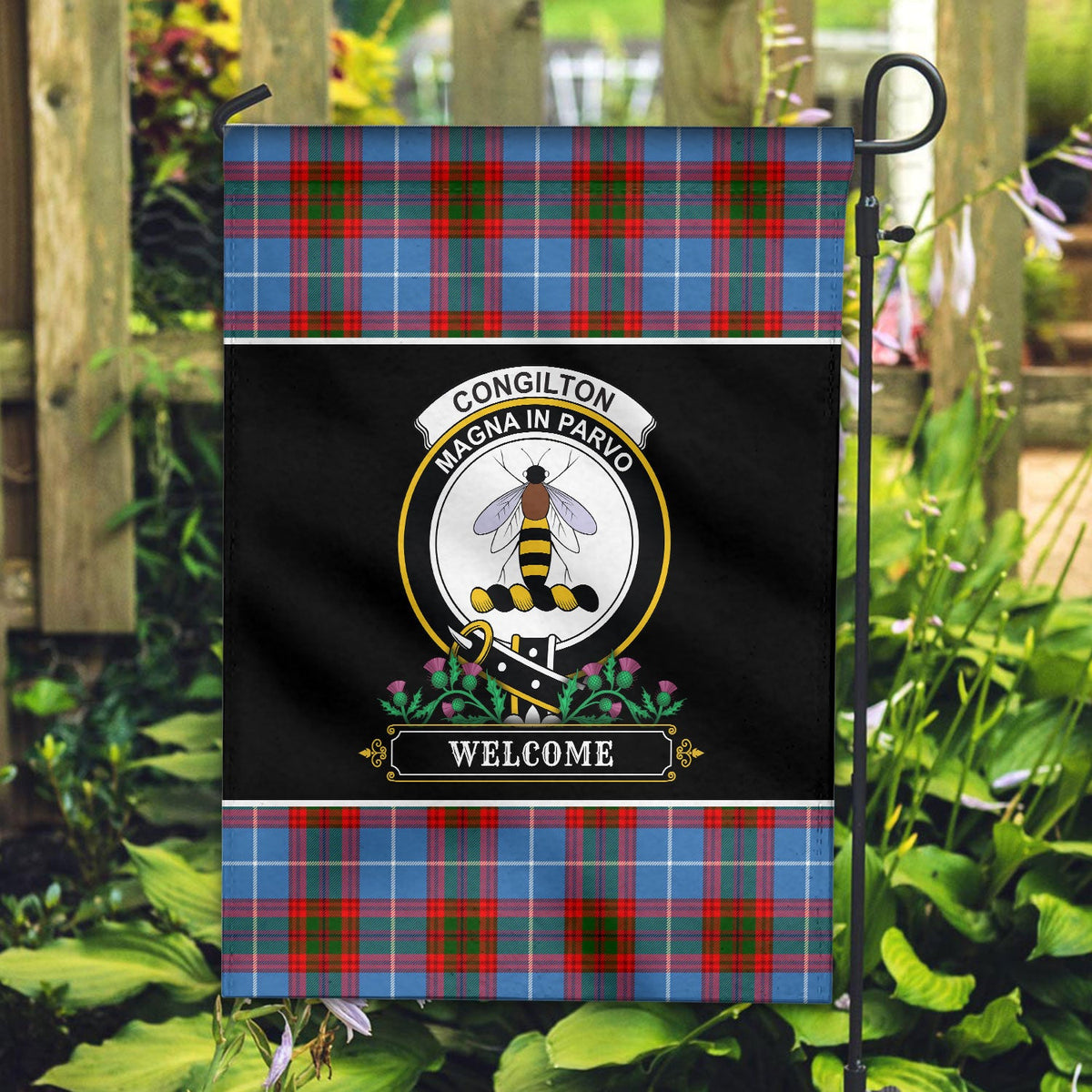 Clan Congilton Tartan Crest Garden Flag  - Welcome  JU84 Clan Hall Tartan Today   