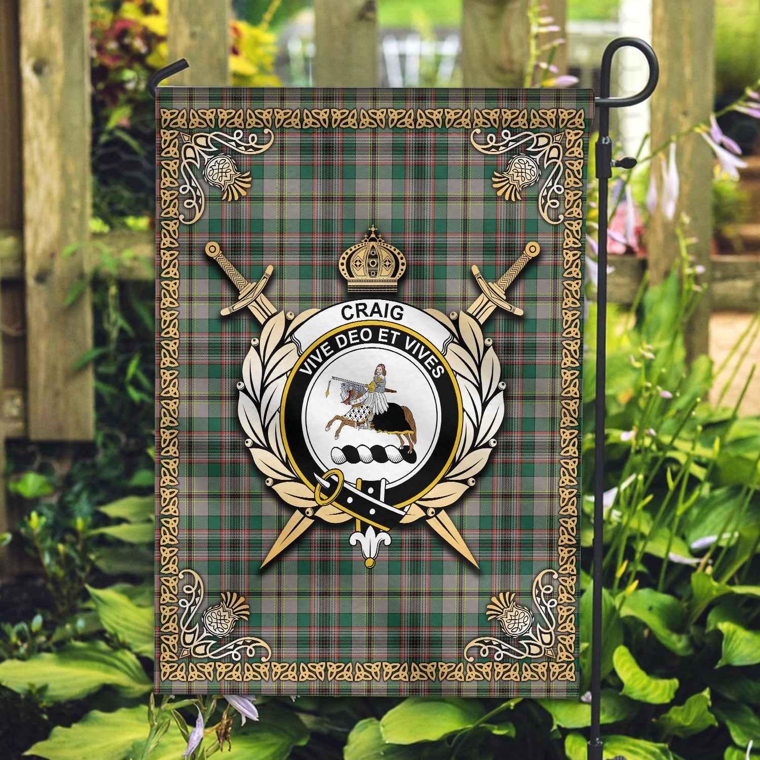 Clan Craig Ancient Tartan Crest Garden Flag  - Celtic Thistle  IU83 Clan Craig Tartan Today   