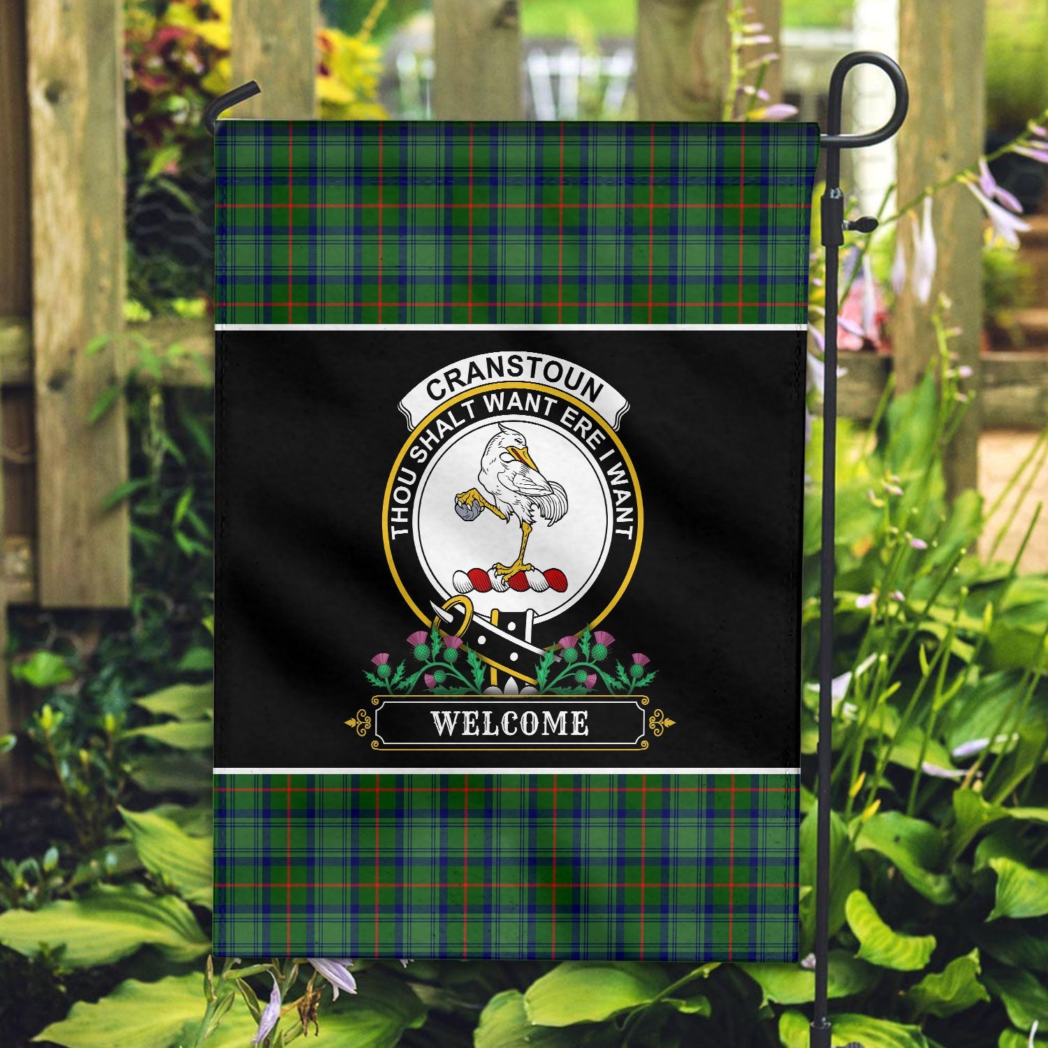 Clan Cranstoun Tartan Crest Garden Flag  - Welcome  WU75 Clan Cranstoun Tartan Today   