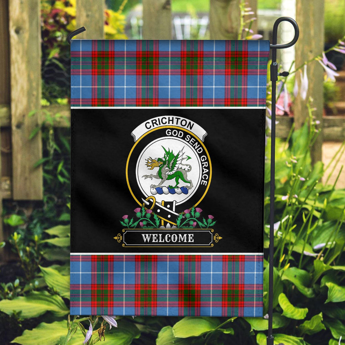 Clan Crichton Tartan Crest Garden Flag  - Welcome  SH89 Clan Crichton Tartan Today   