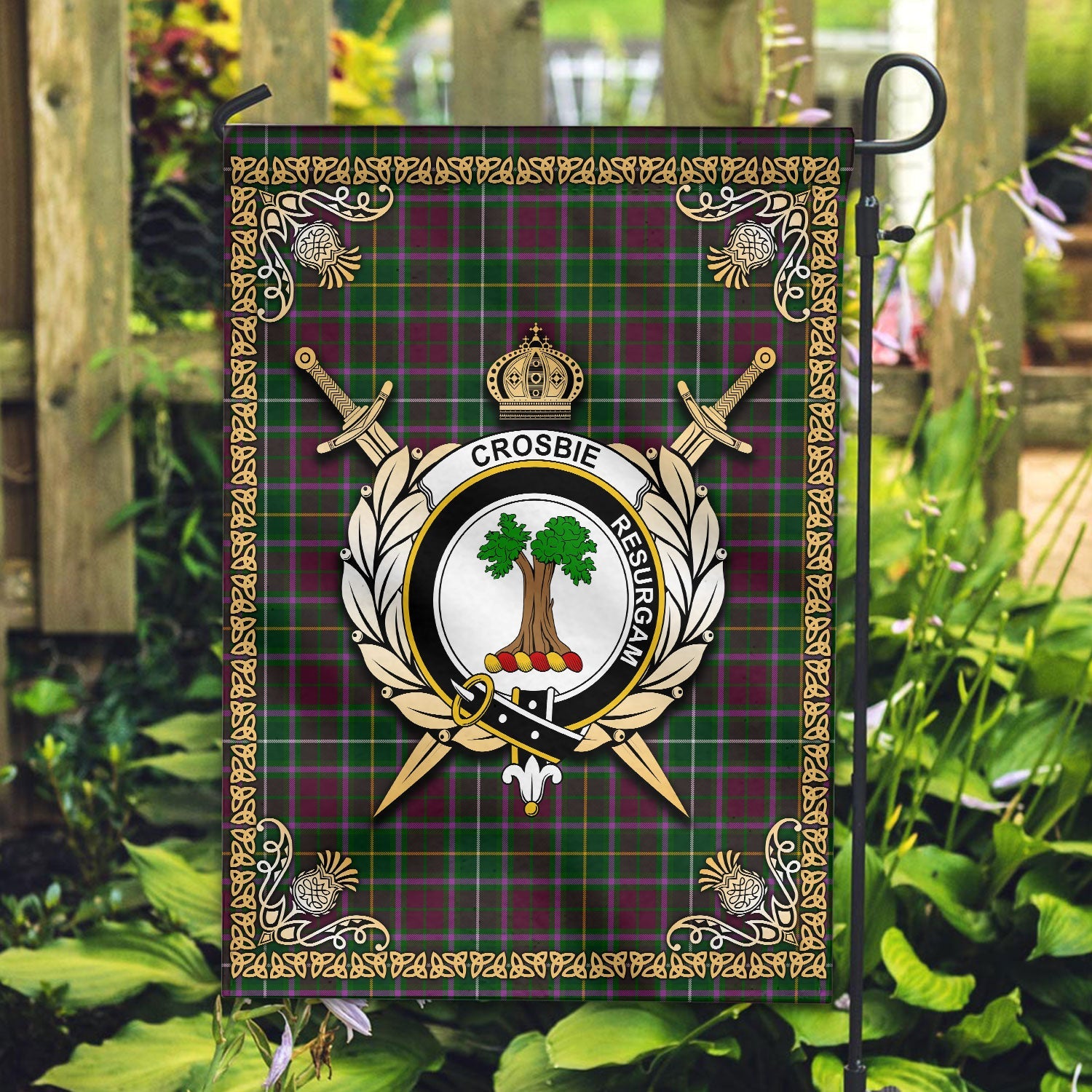 Clan Crosbie (or Crosby) Tartan Crest Garden Flag  - Celtic Thistle  KH33 Clan Crosbie Tartan Today   