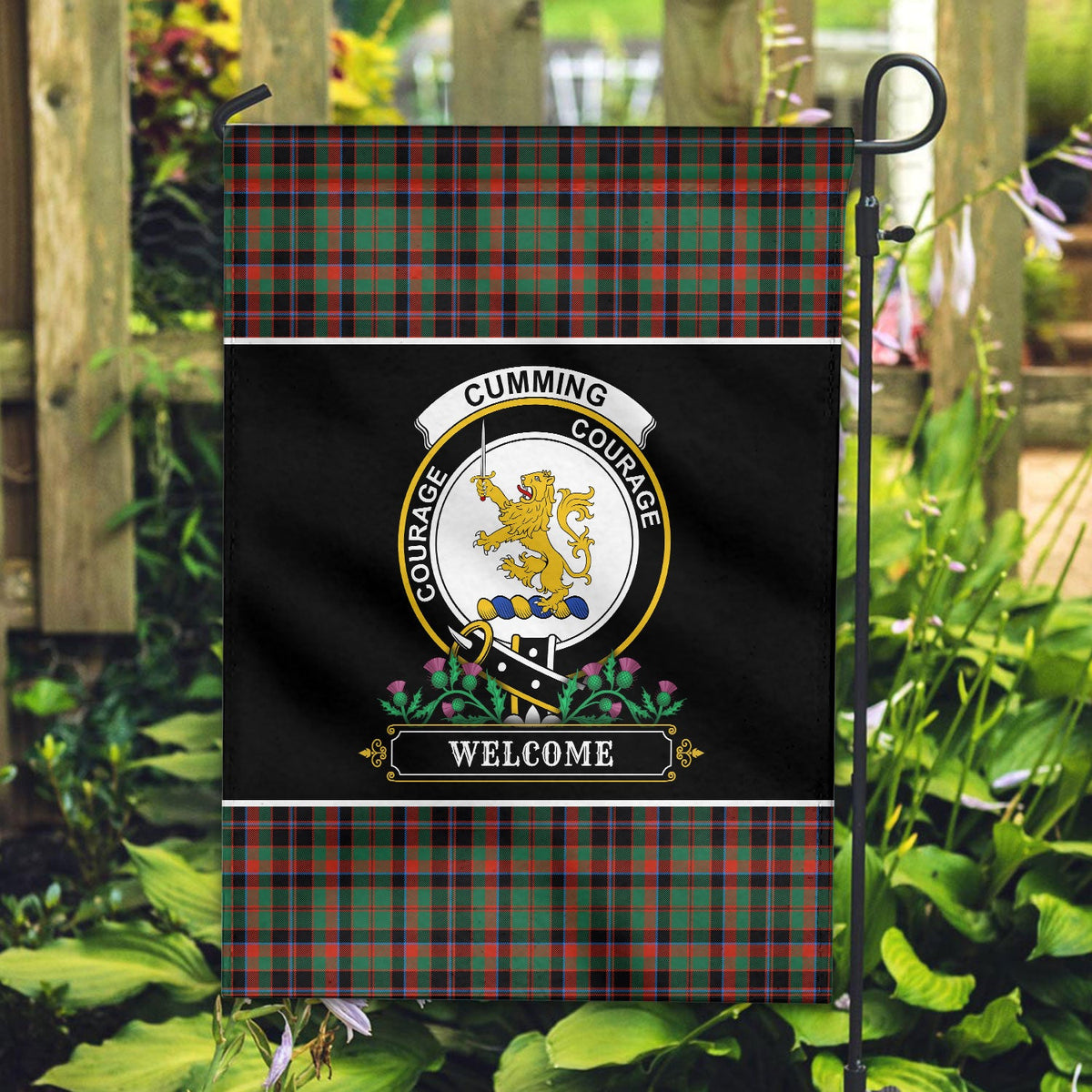 Clan Cumming Hunting Ancient Tartan Crest Garden Flag  - Welcome  AE26 Clan Cumming Tartan Today   