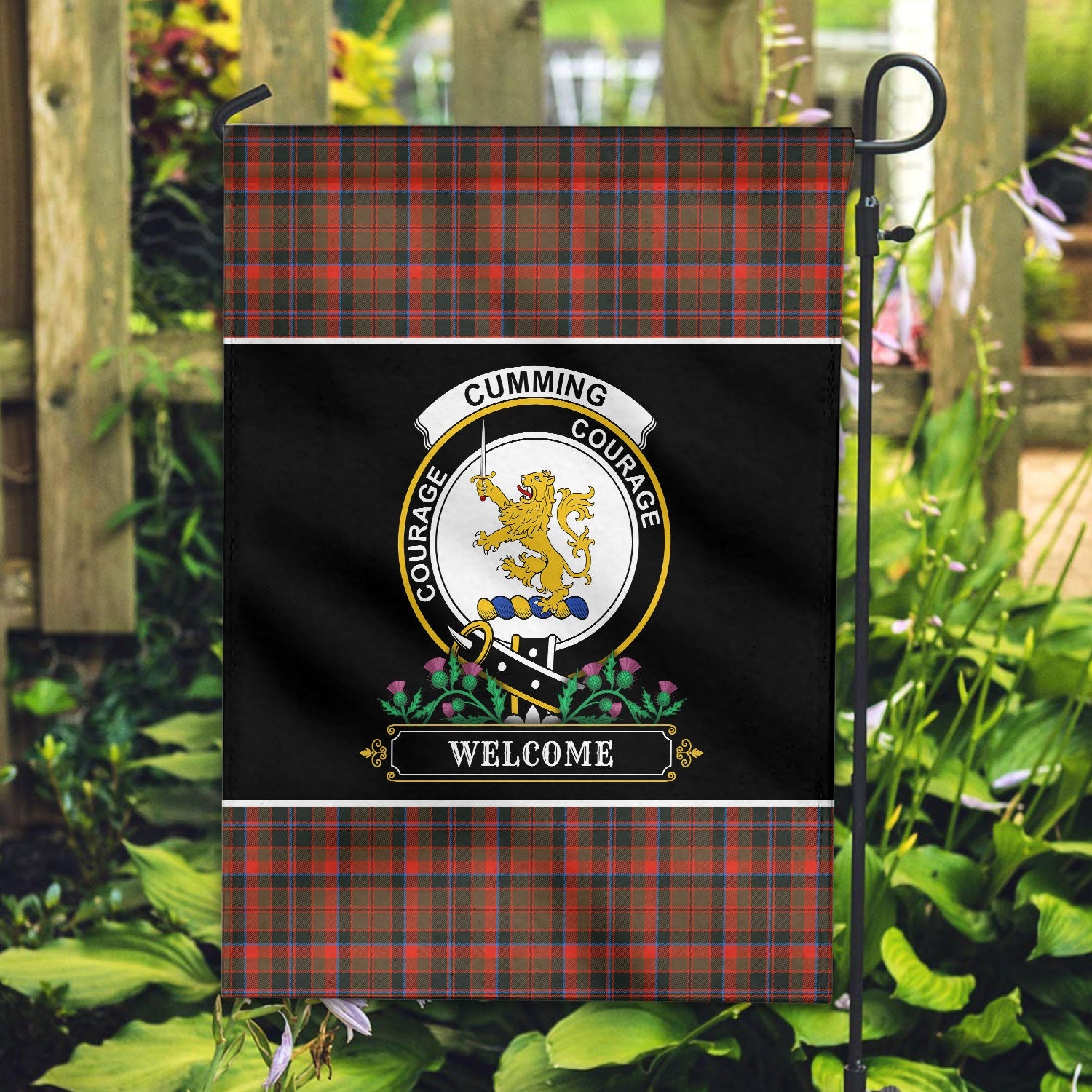 Clan Cumming Hunting Weathered Tartan Crest Garden Flag  - Welcome  XJ17 Clan Cumming Tartan Today   
