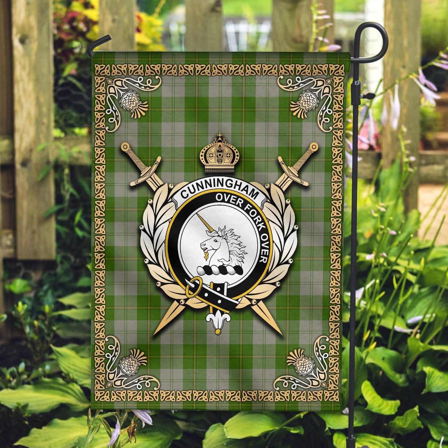 Clan Cunningham Dress Green Dancers Tartan Crest Garden Flag  - Celtic Thistle  QP97 Clan Cunningham Tartan Today   