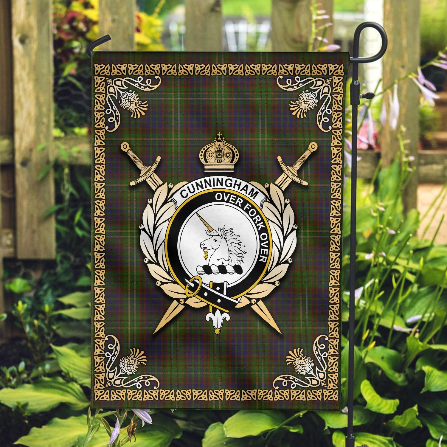 Clan Cunningham Hunting Modern Tartan Crest Garden Flag  - Celtic Thistle  SL94 Clan Cunningham Tartan Today   