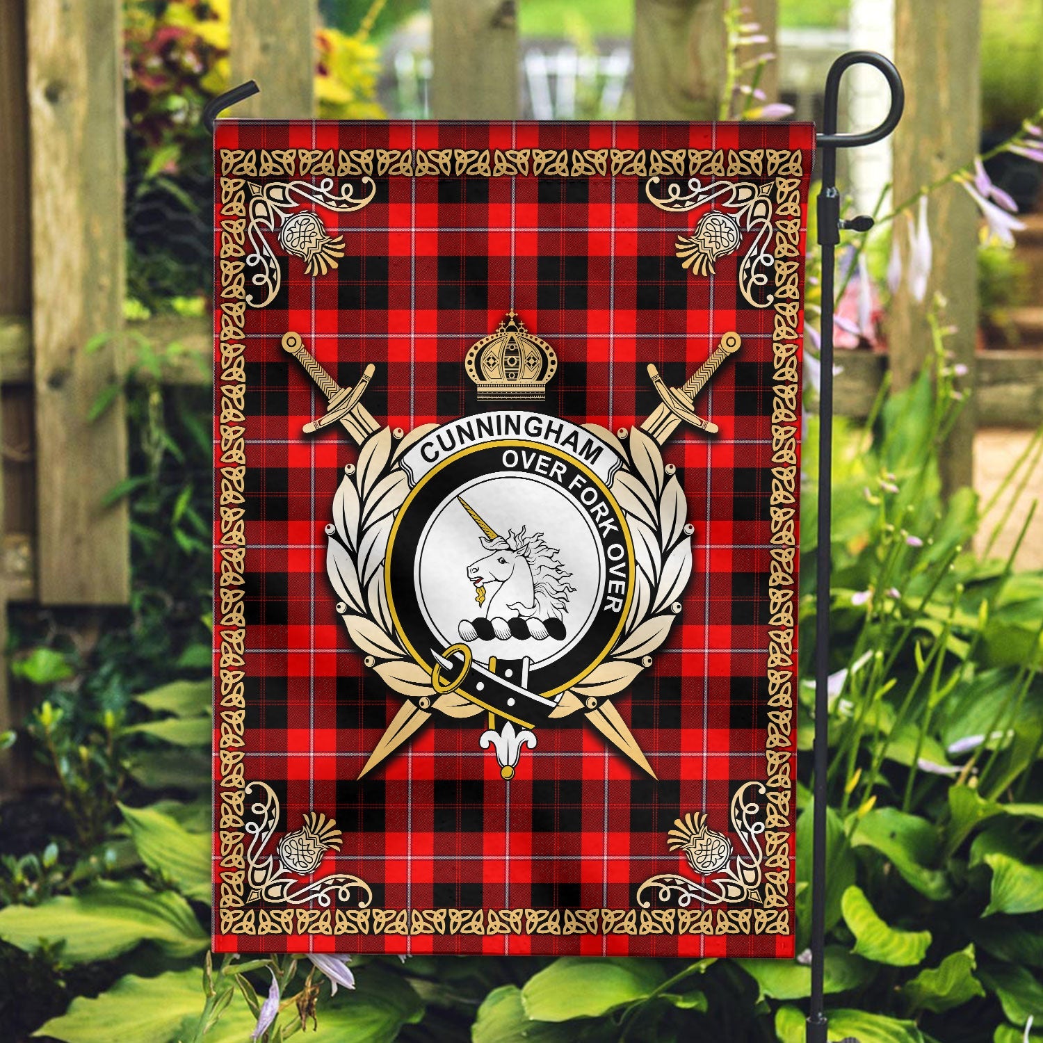 Clan Cunningham Modern Tartan Crest Garden Flag - Celtic Thistle LB35 ...