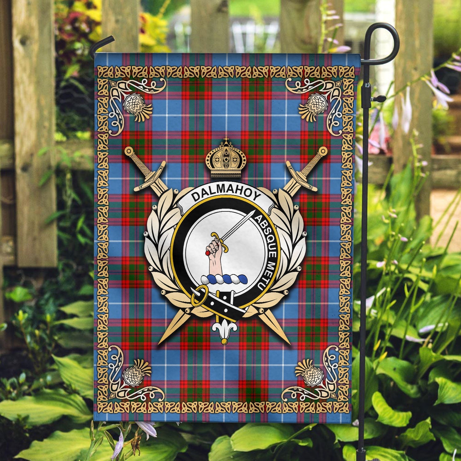 Clan Dalmahoy Tartan Crest Garden Flag  - Celtic Thistle  XZ12 Clan Dalmahoy Tartan Today   