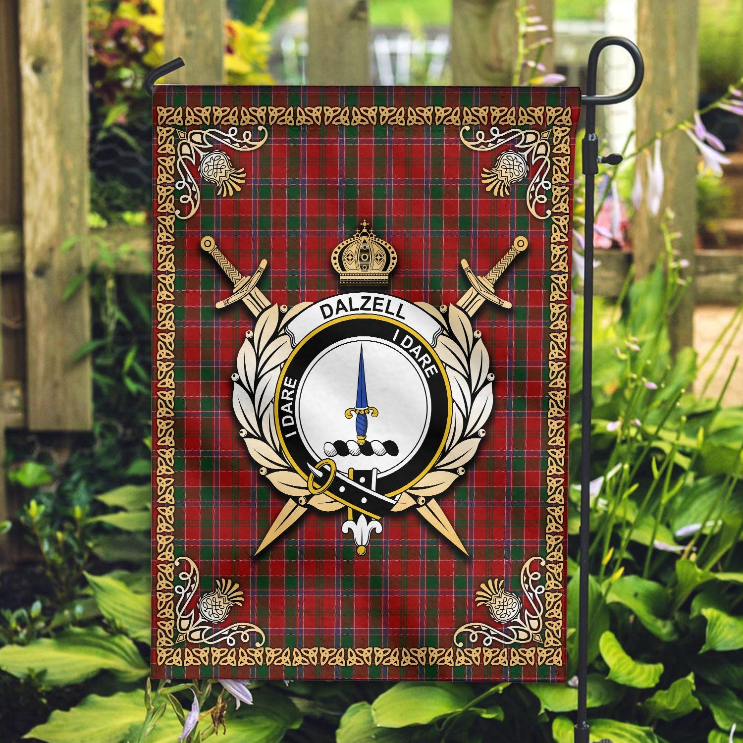 Clan Dalzell Tartan Crest Garden Flag  - Celtic Thistle  PF21 Clan Garden Tartan Today   