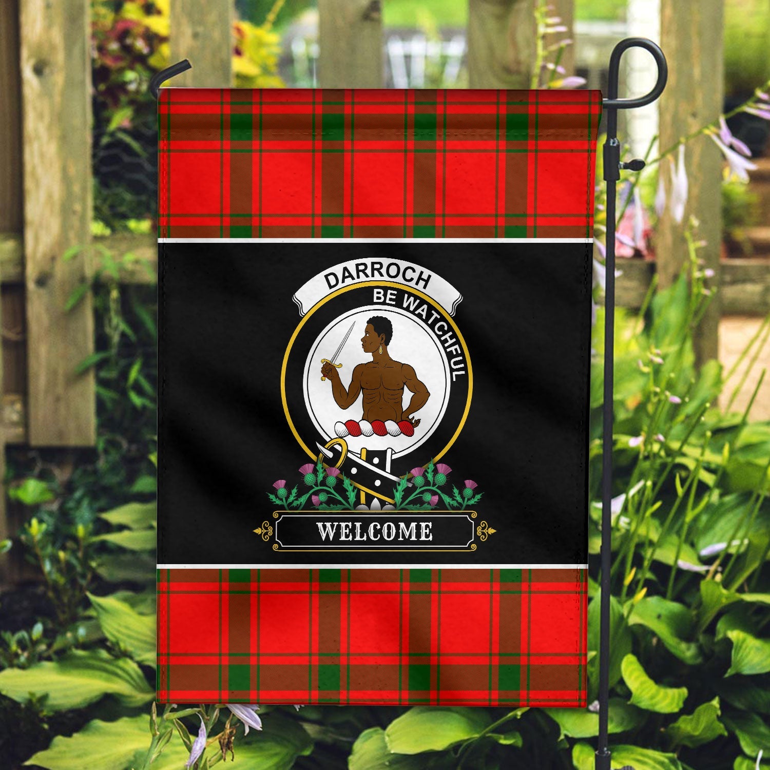 Clan Darroch (Gourock) Tartan Crest Garden Flag  - Welcome  NX42 Clan Darroch Tartan Today   