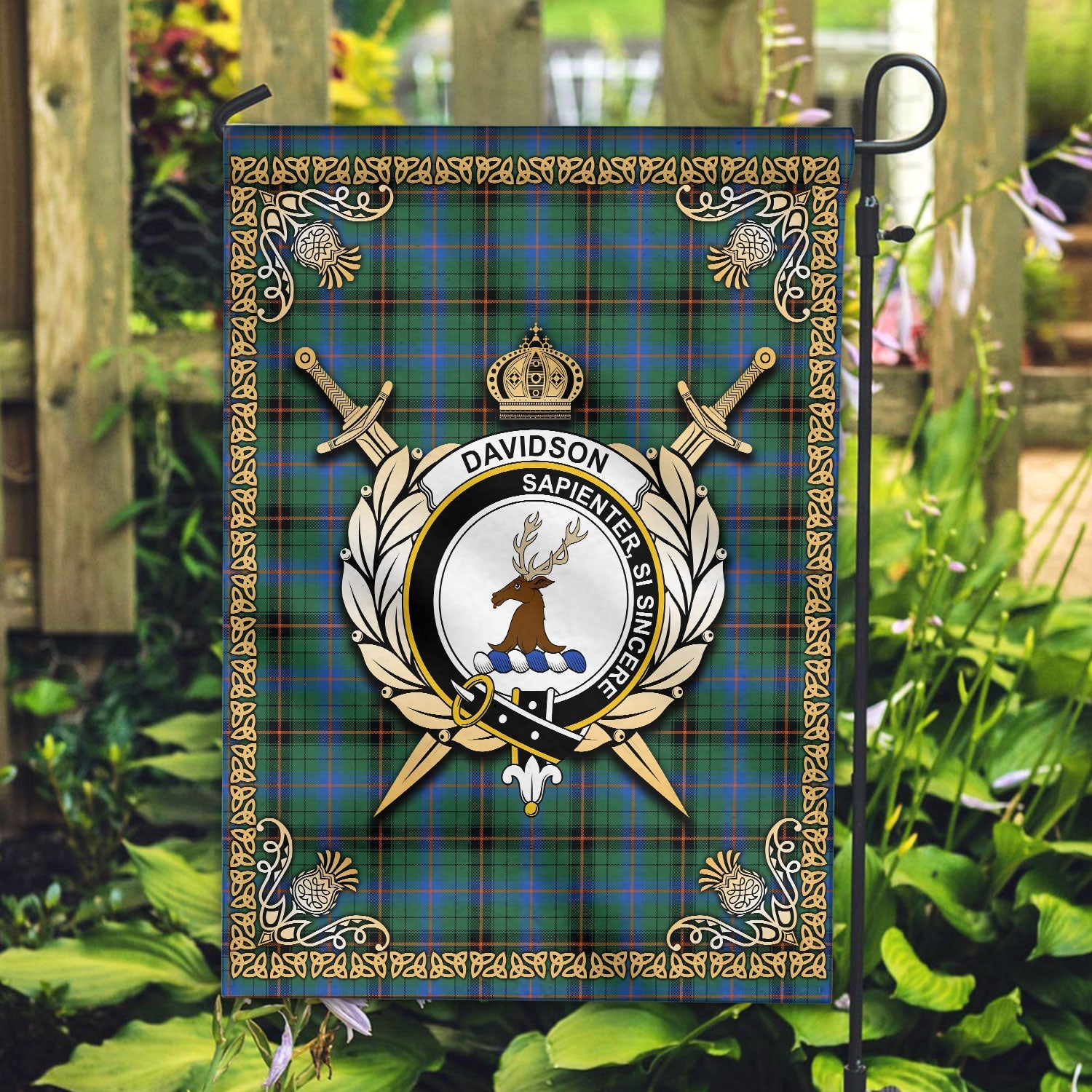 Clan Davidson Ancient Tartan Crest Garden Flag  - Celtic Thistle  NH19 Clan Davidson Tartan Today   