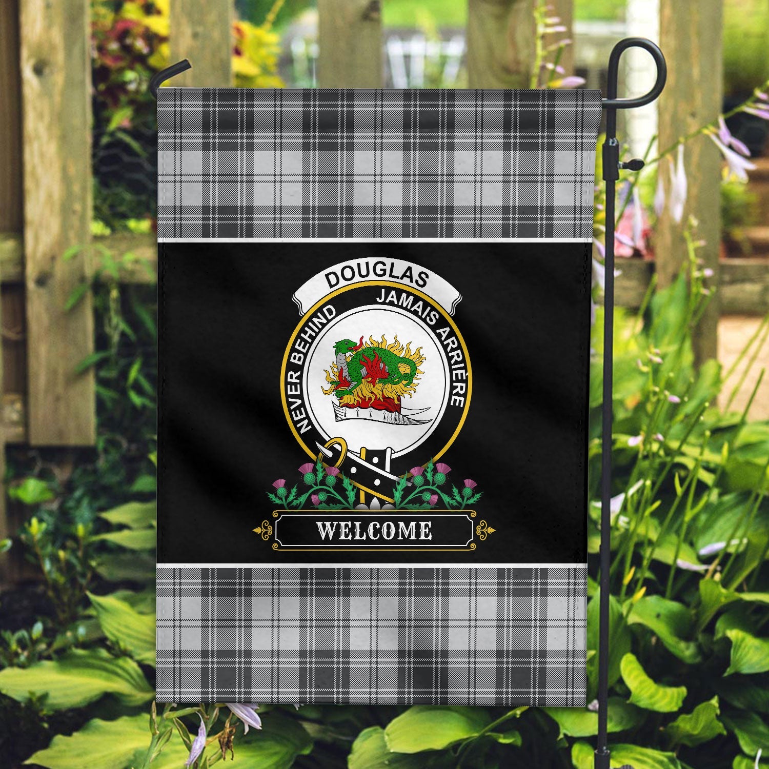 Clan Douglas Grey Modern Tartan Crest Garden Flag  - Welcome  NX64 Clan Douglas Tartan Today   