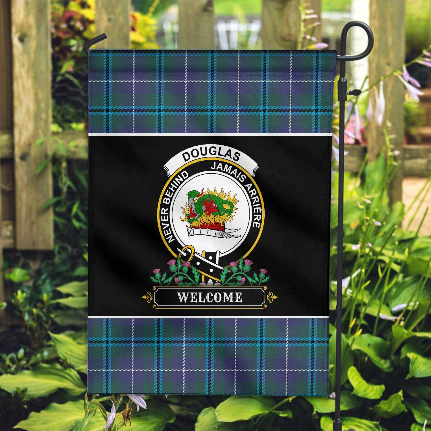 Clan Douglas Modern Tartan Crest Garden Flag  - Welcome  TS61 Clan Douglas Tartan Today   