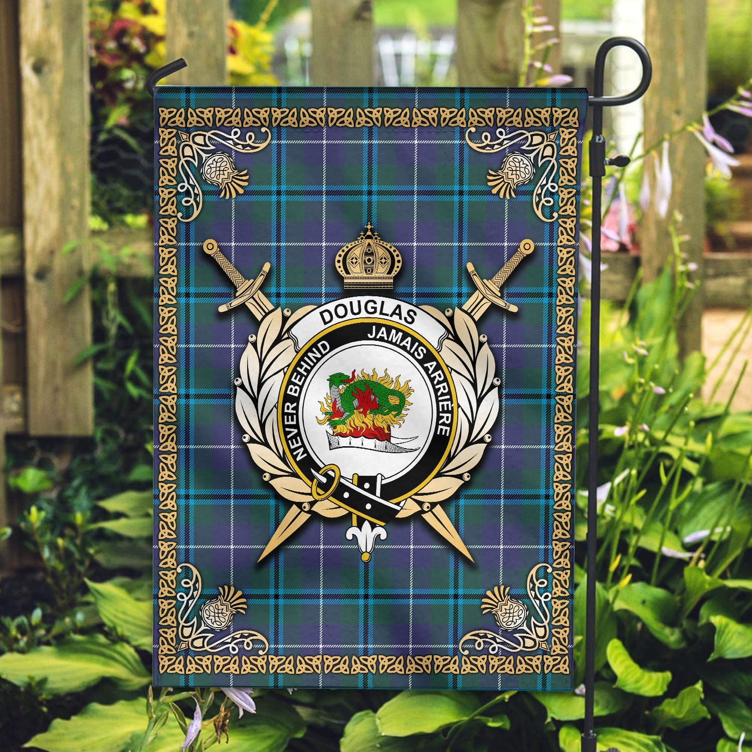 Clan Douglas Modern Tartan Crest Garden Flag  - Celtic Thistle  HK82 Clan Douglas Tartan Today   