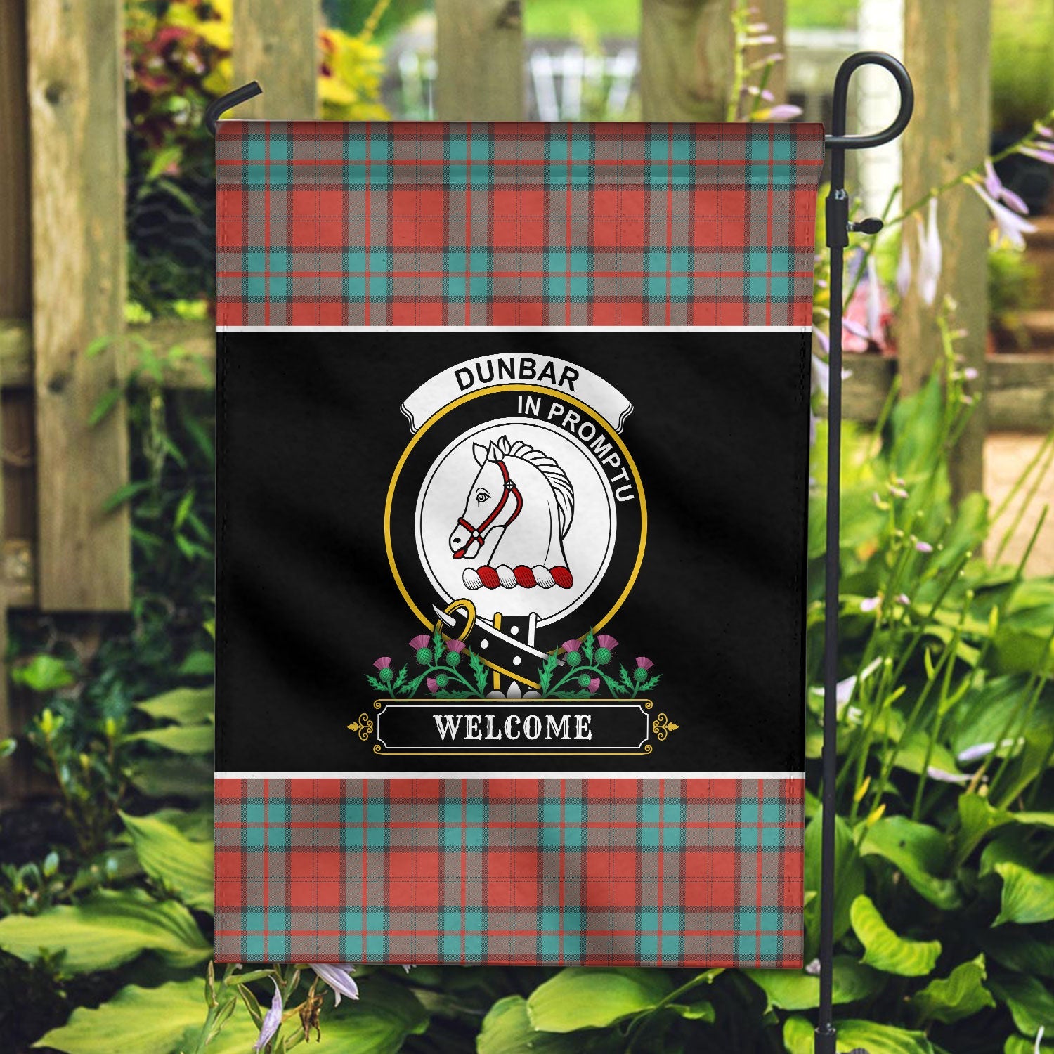 Clan Dunbar Ancient Tartan Crest Garden Flag  - Welcome  EH15 Clan Dunbar Tartan Today   