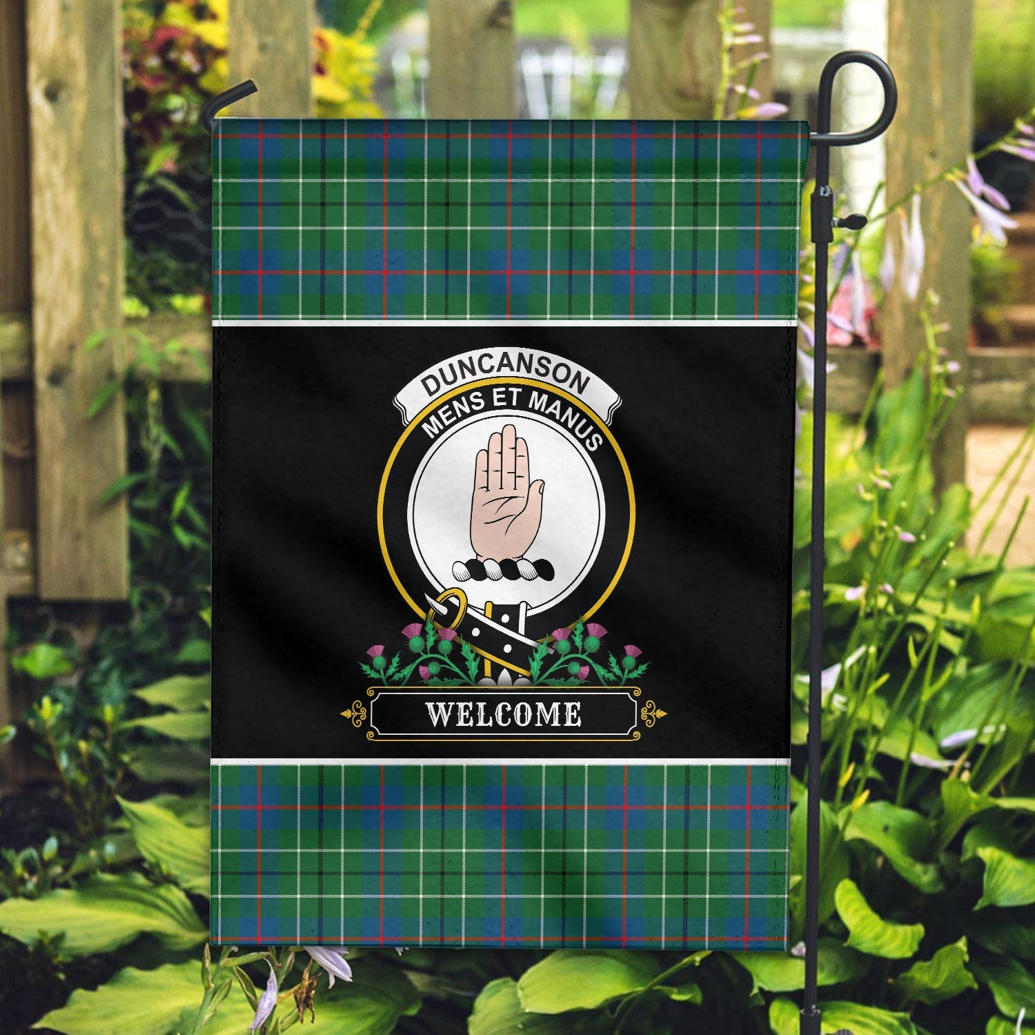 Clan Duncanson Tartan Crest Garden Flag  - Welcome  OU75 Clan Duncan Tartan Today   