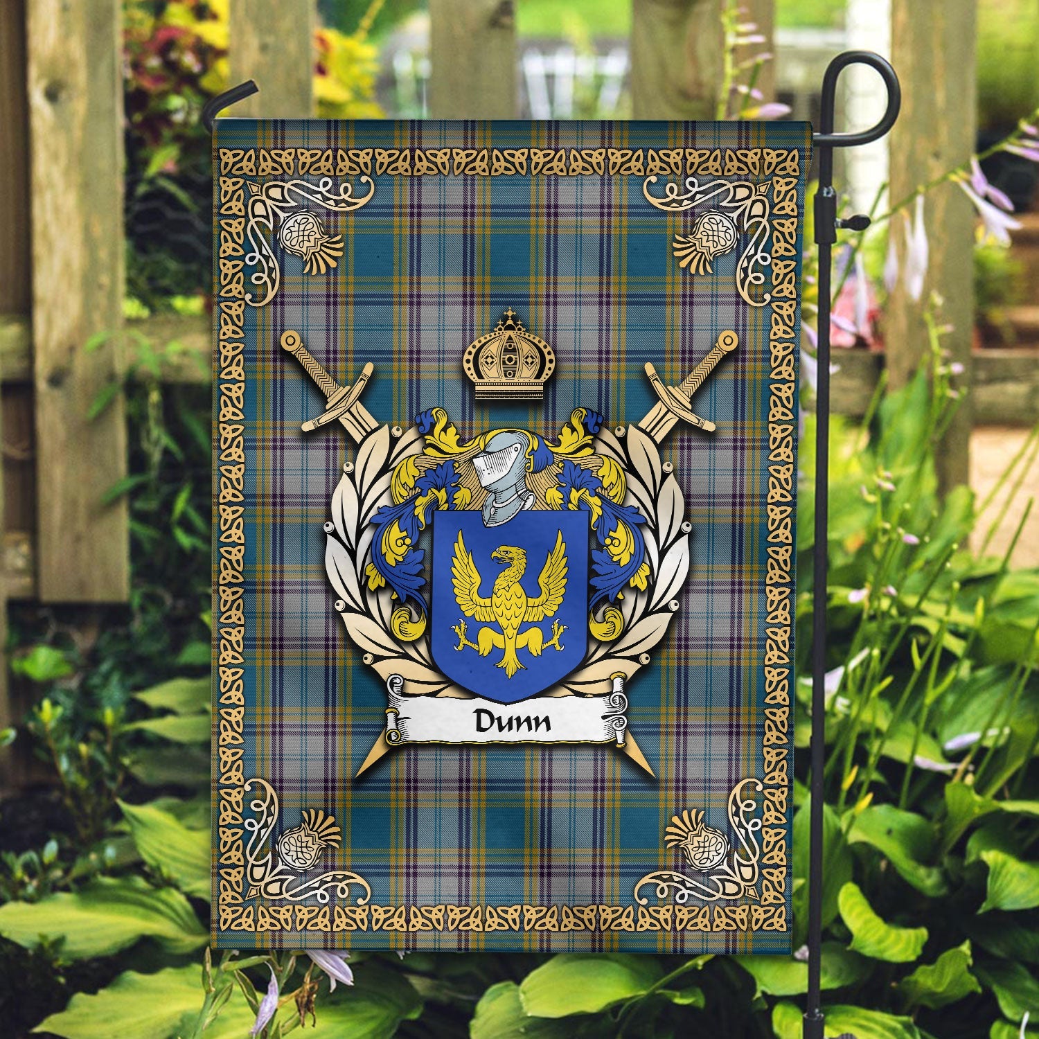 Clan Dunn Tartan Crest Garden Flag  - Celtic Thistle  TD11 Clan Garden Tartan Today   