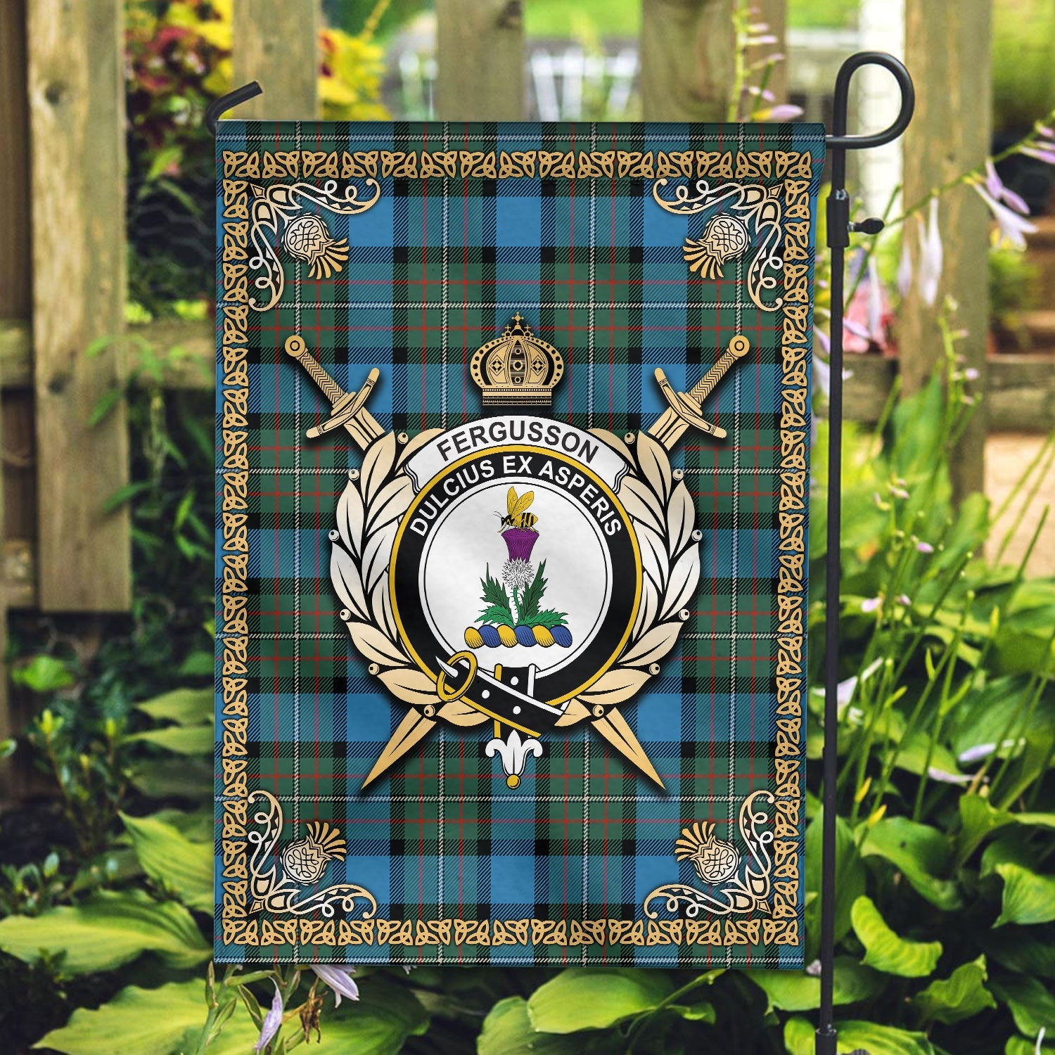 Clan Fergusson Ancient Tartan Crest Garden Flag  - Celtic Thistle  HG60 Clan Fergusson Tartan Today   