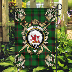 Clan Fife District Tartan Crest Black Garden Flag  - Gold Thistle  EP86 Clan Garden Tartan Today   