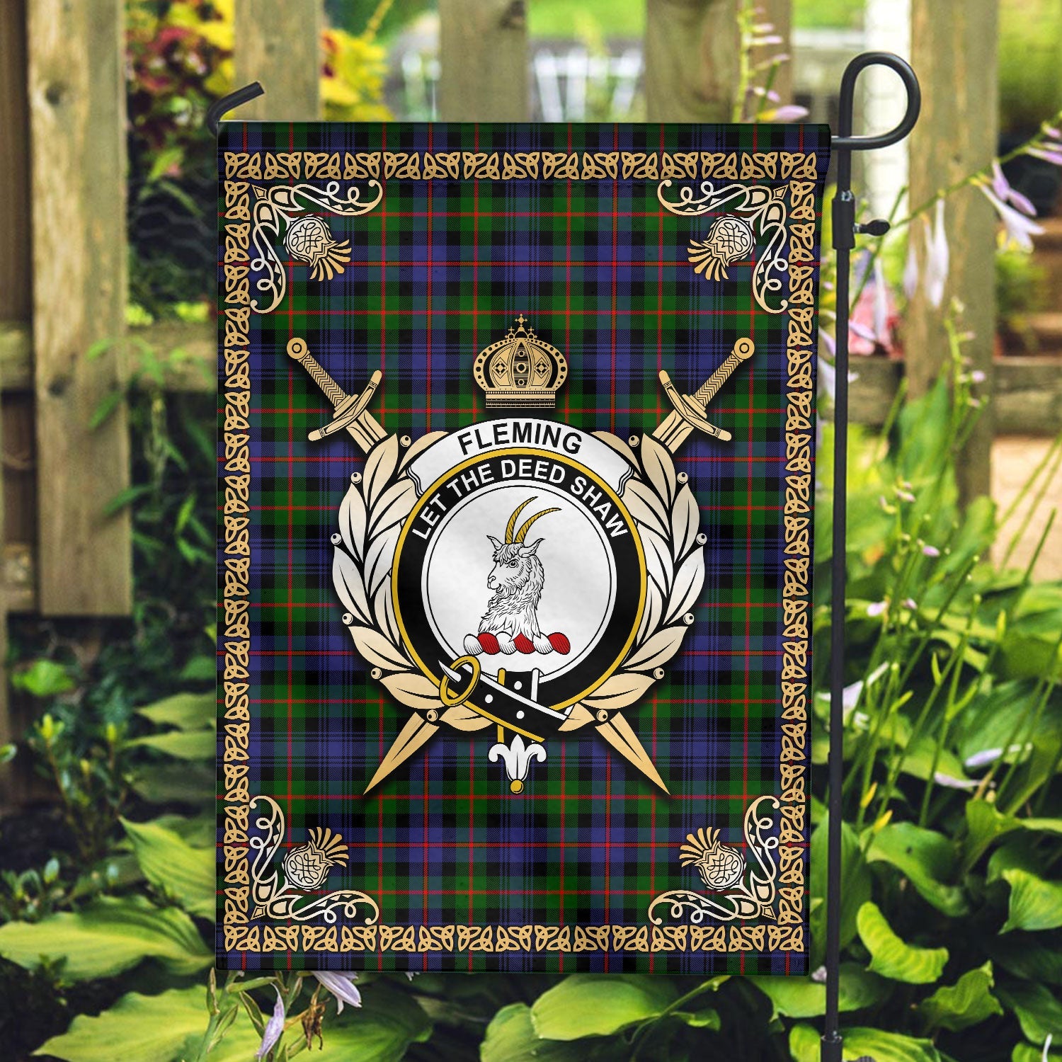 Clan Fleming Tartan Crest Garden Flag  - Celtic Thistle  UJ43 Clan Fleming Tartan Today   