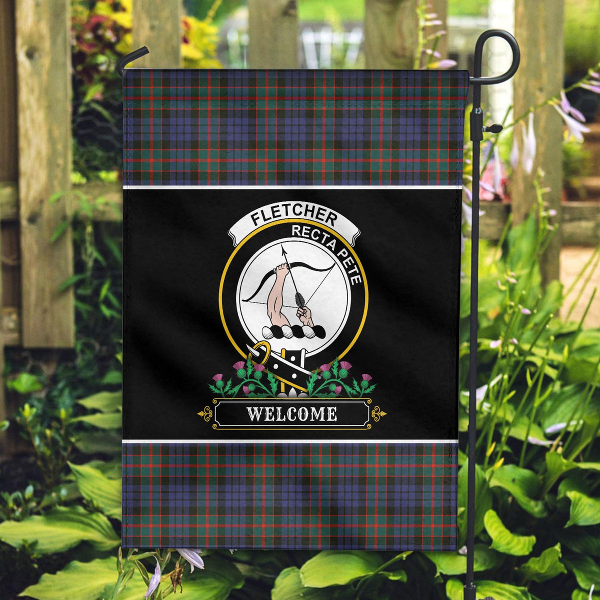 Clan Fletcher of Dunans Tartan Crest Garden Flag  - Welcome  FS58 Clan Fletcher Tartan Today   