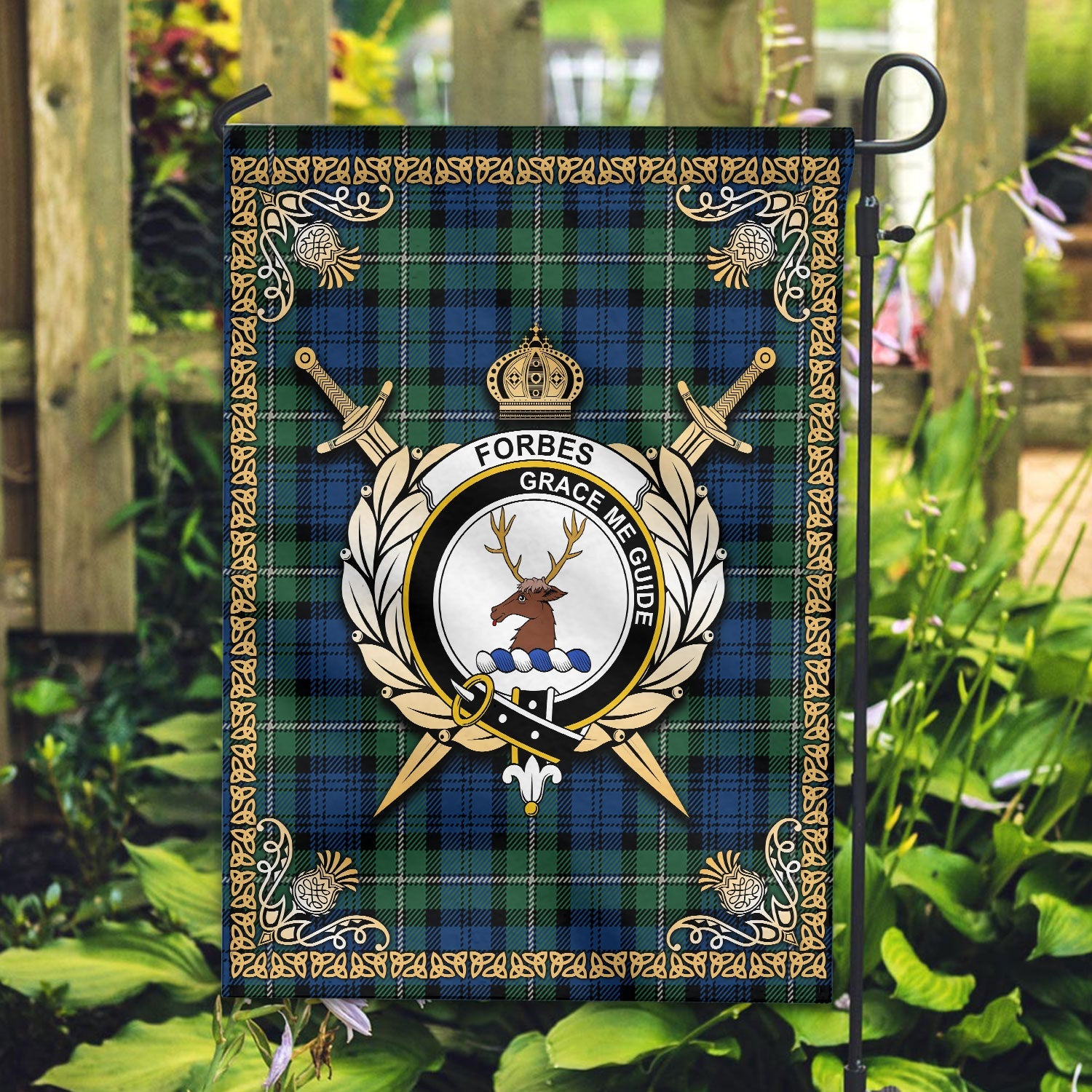 Clan Forbes Ancient Tartan Crest Garden Flag  - Celtic Thistle  MR48 Clan Forbes Tartan Today   