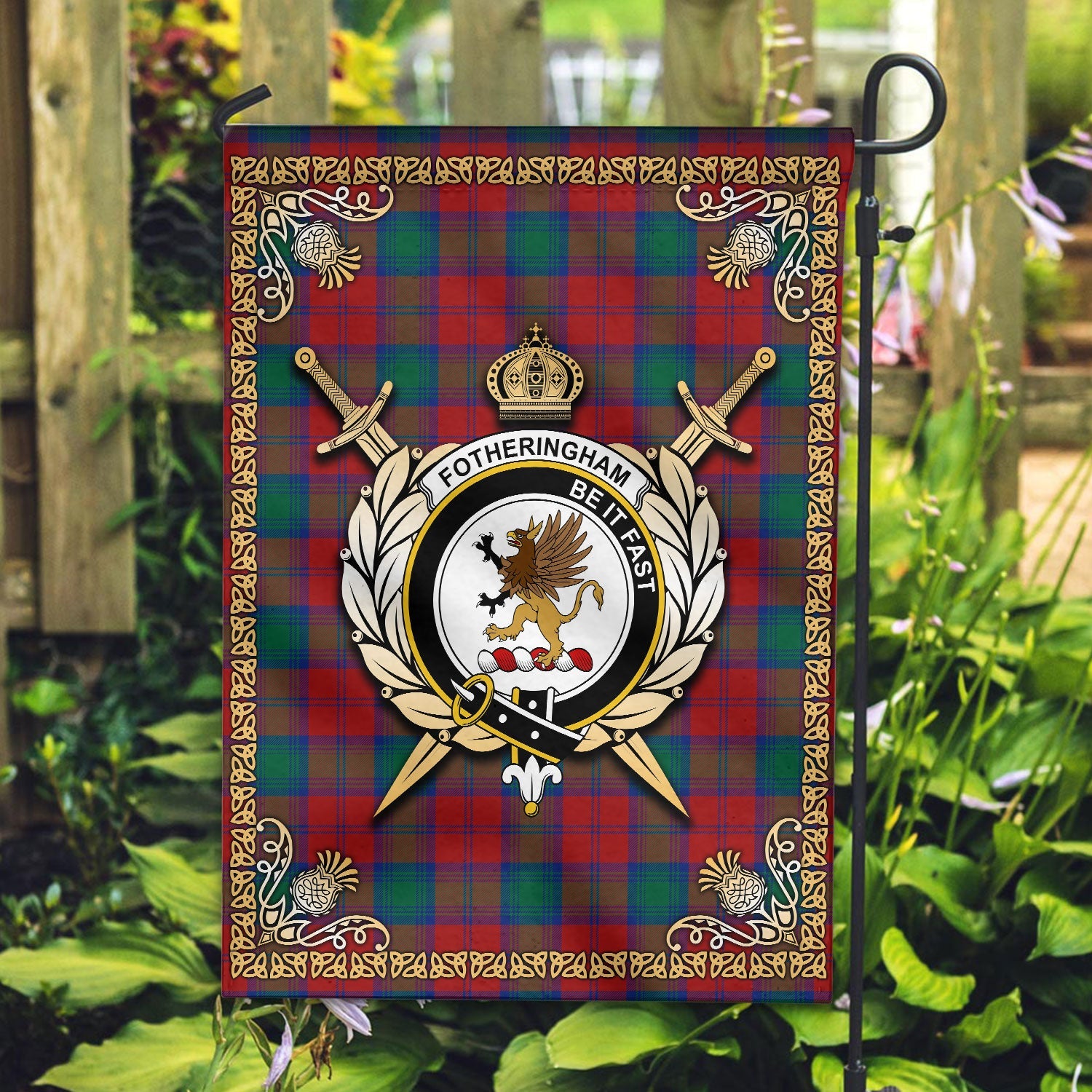 Clan Fotheringham Tartan Crest Garden Flag  - Celtic Thistle  GI25 Clan Fotheringham Tartan Today   