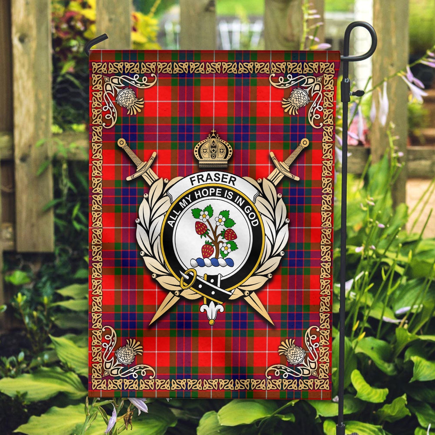 Clan Fraser Tartan Crest Garden Flag  - Celtic Thistle  JC97 Clan Fraser Tartan Today   