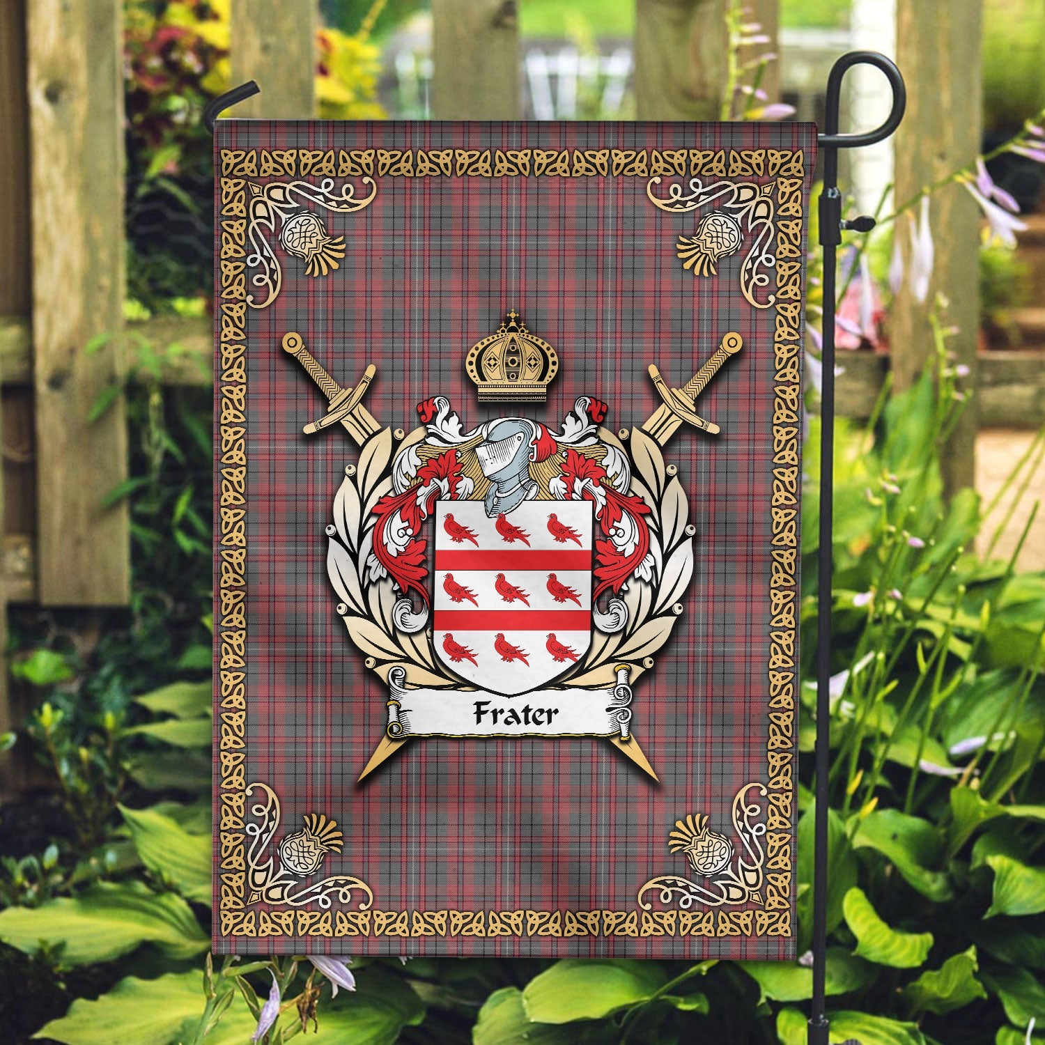 Clan Frater Tartan Crest Garden Flag  - Celtic Thistle  JF20 Clan Garden Tartan Today   