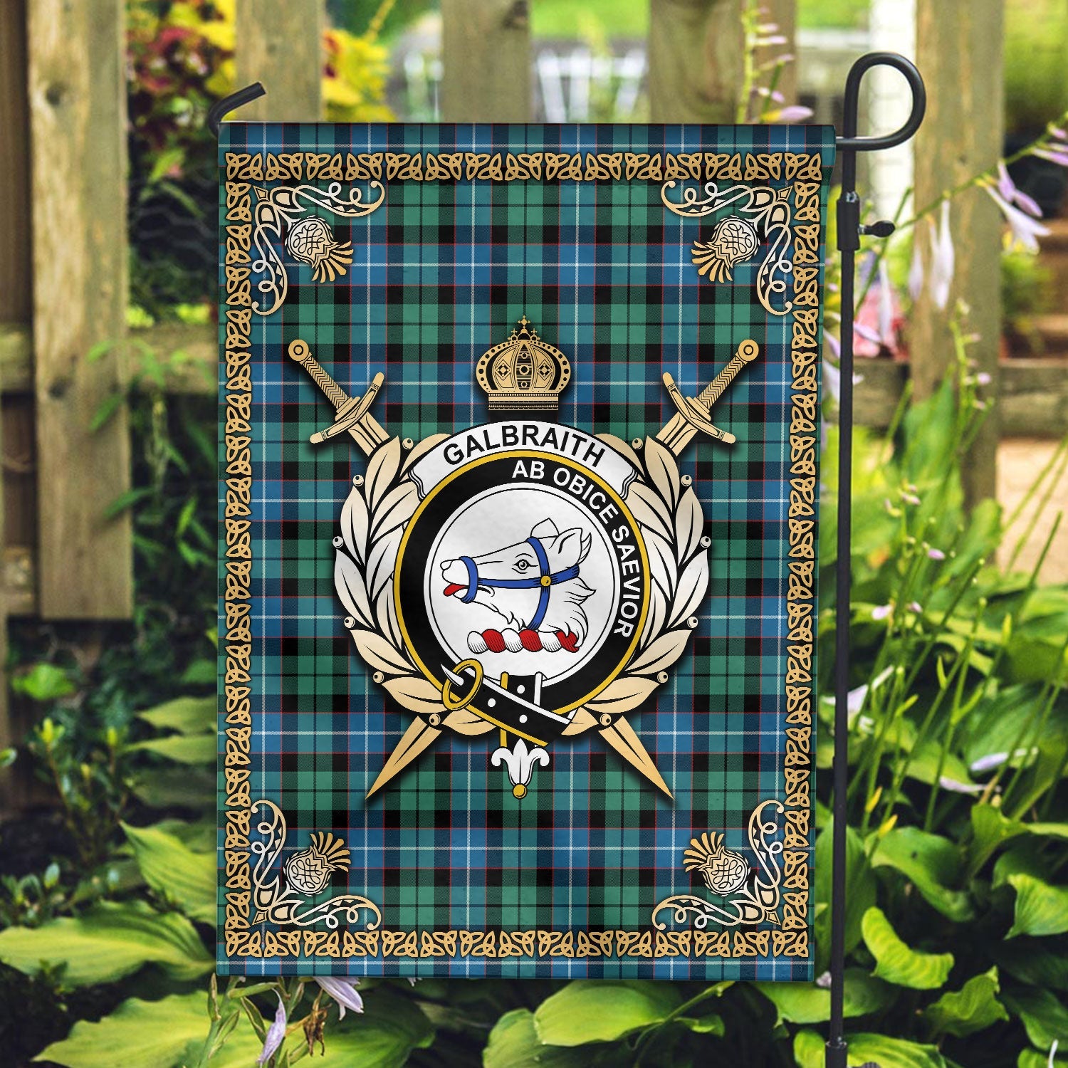 Clan Galbraith Ancient Tartan Crest Garden Flag  - Celtic Thistle  NX41 Clan Rait Tartan Today   