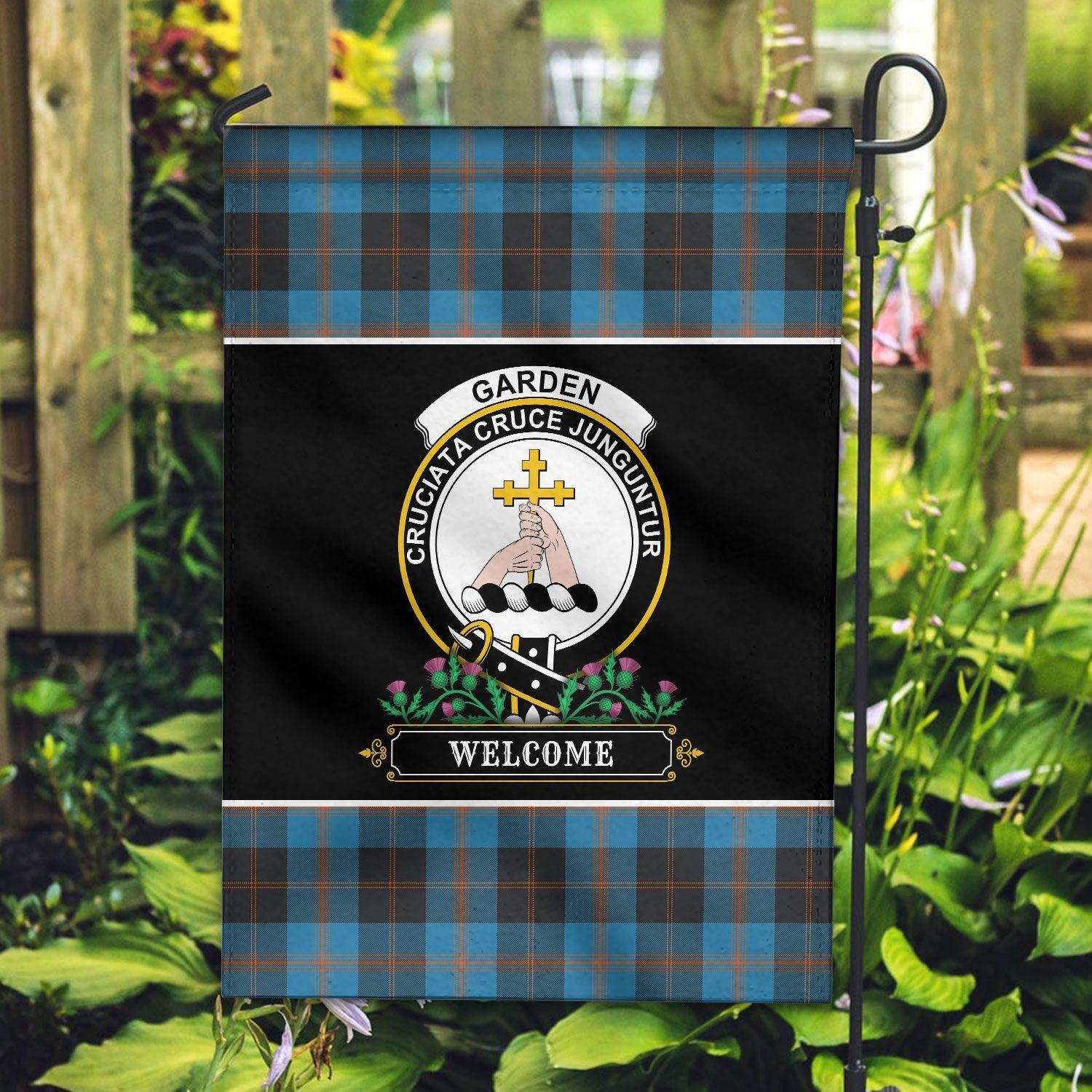 Clan Garden Tartan Crest Garden Flag  - Welcome  OY52 Garden Tartan (Clan Garden) Tartan Today   