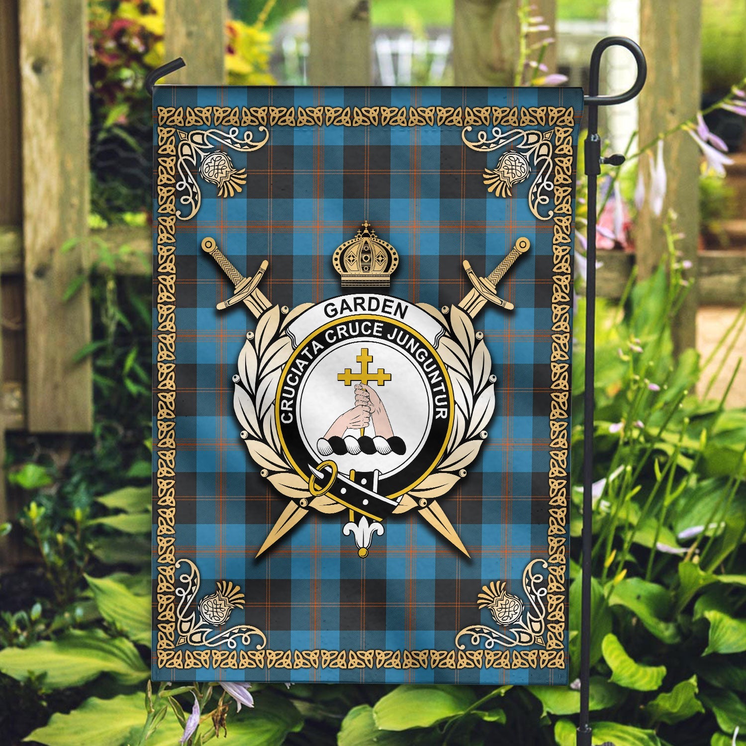 Clan Garden Tartan Crest Garden Flag  - Celtic Thistle  CQ56 Garden Tartan (Clan Garden) Tartan Today   