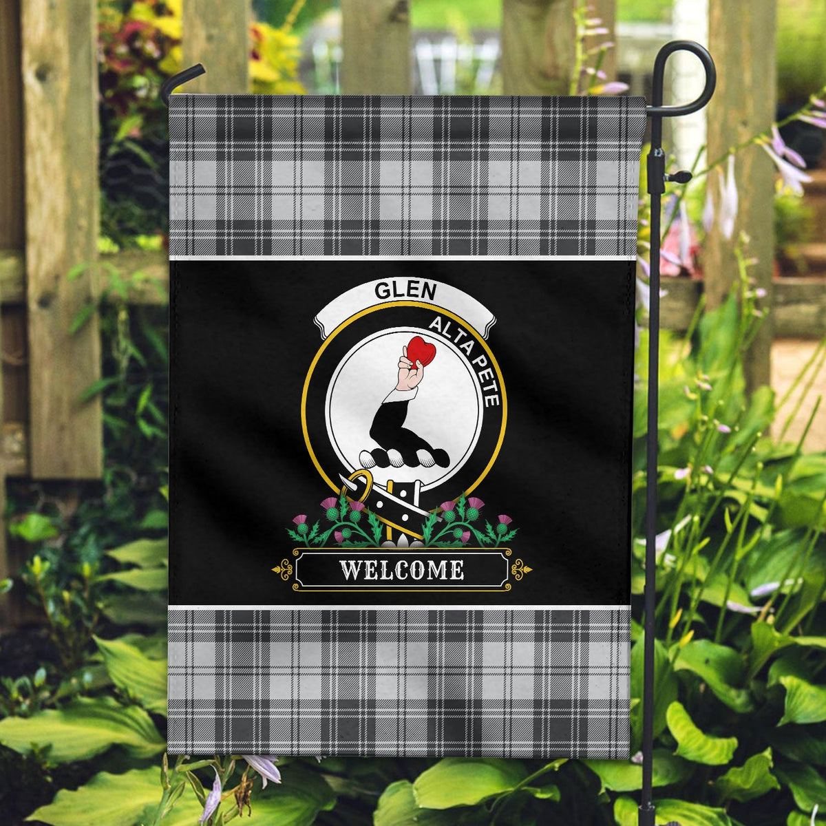 Clan Glen Tartan Crest Garden Flag  - Welcome  VC41 Clan Glen Tartan Today   