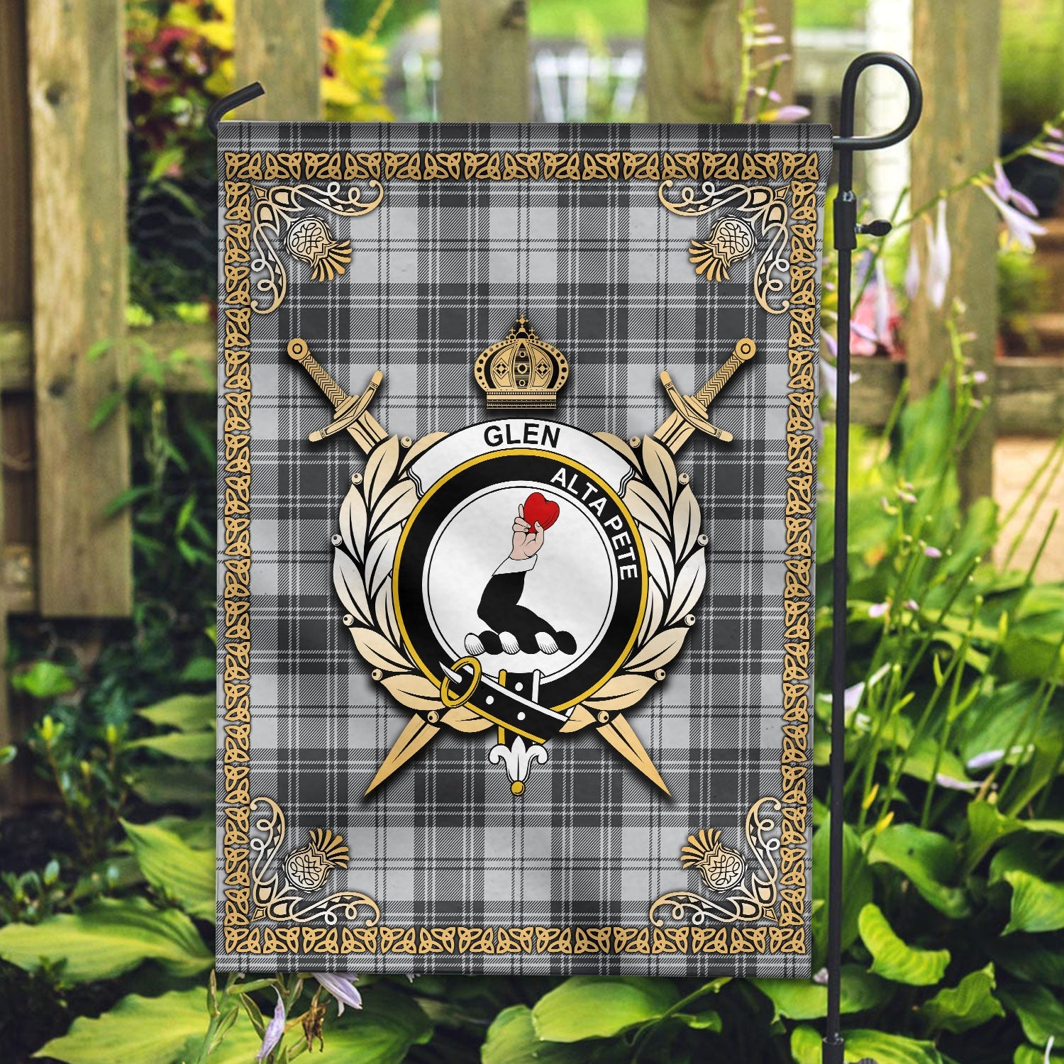 Clan Glen Tartan Crest Garden Flag  - Celtic Thistle  XC12 Clan Glen Tartan Today   