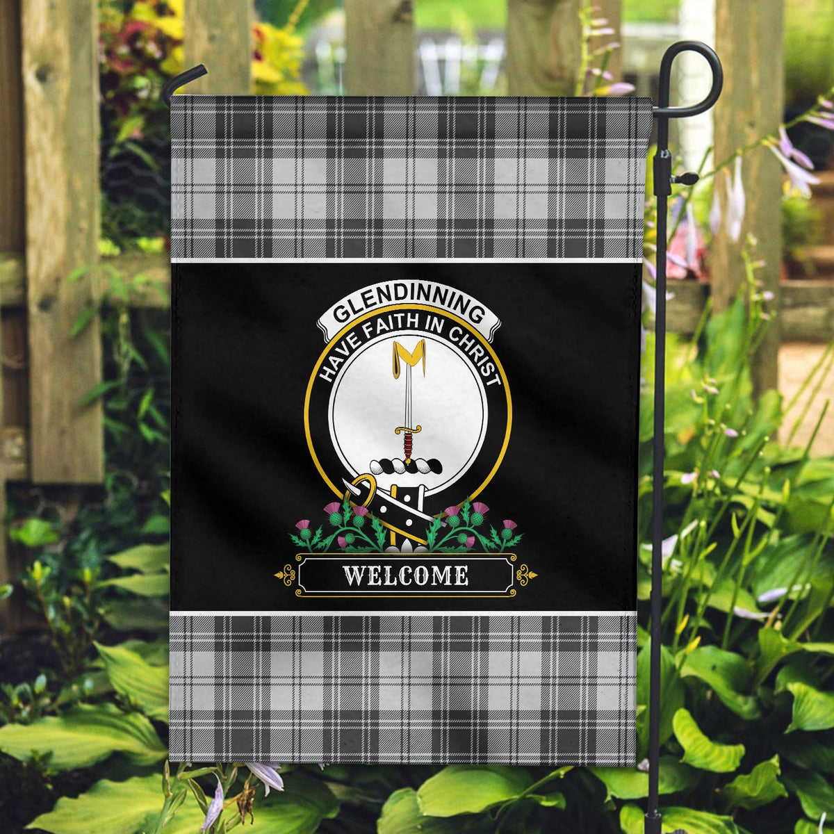 Clan Glendinning Tartan Crest Garden Flag  - Welcome  DA10 Clan Glen Tartan Today   