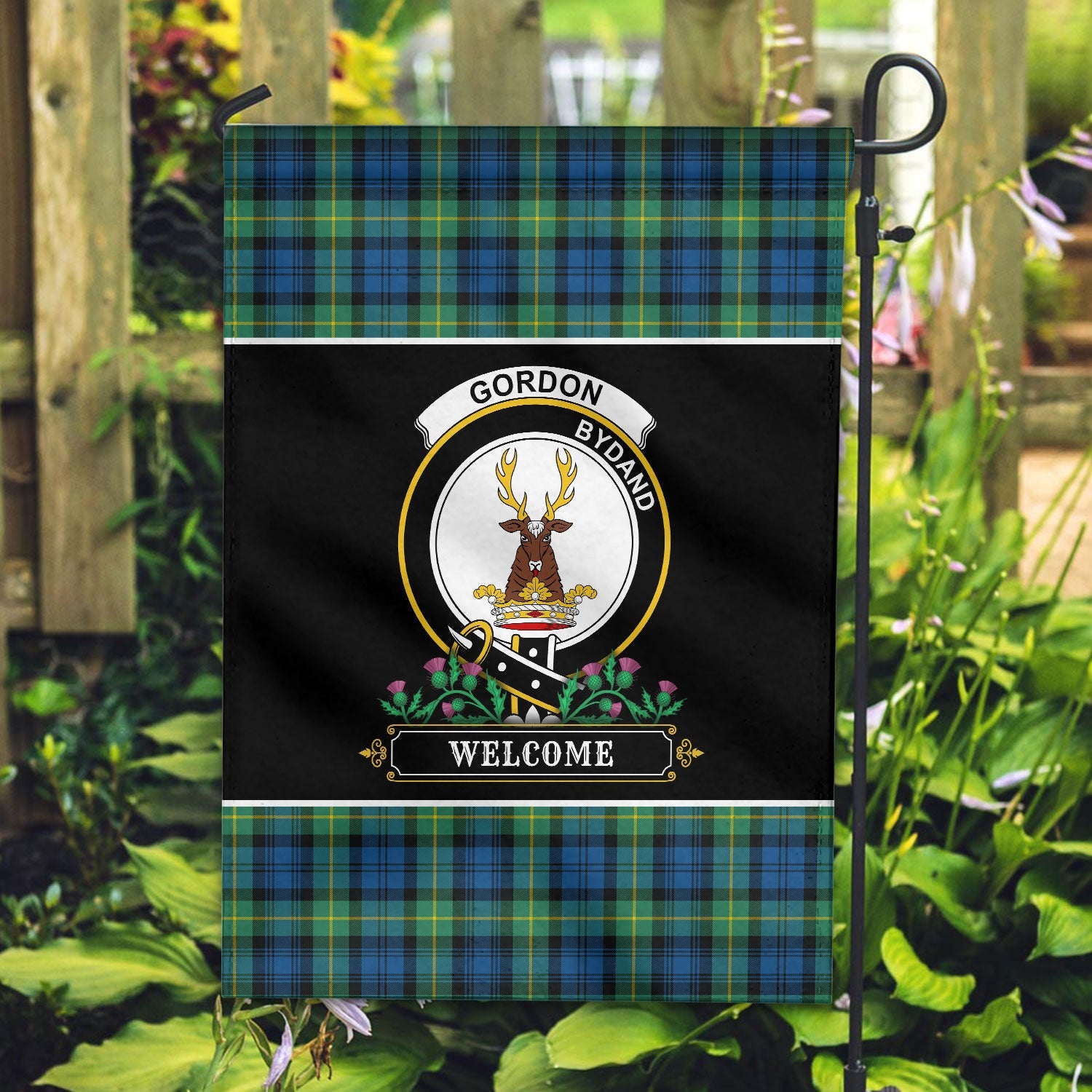 Clan Gordon Ancient Tartan Crest Garden Flag  - Welcome  UP76 Clan Gordon Tartan Today   