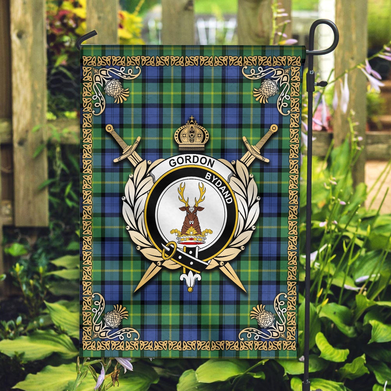 Clan Clan Gordon Old Ancient Tartan Crest Garden Flag  - Celtic Thistle  HT65 Clan Gordon Tartan Today   