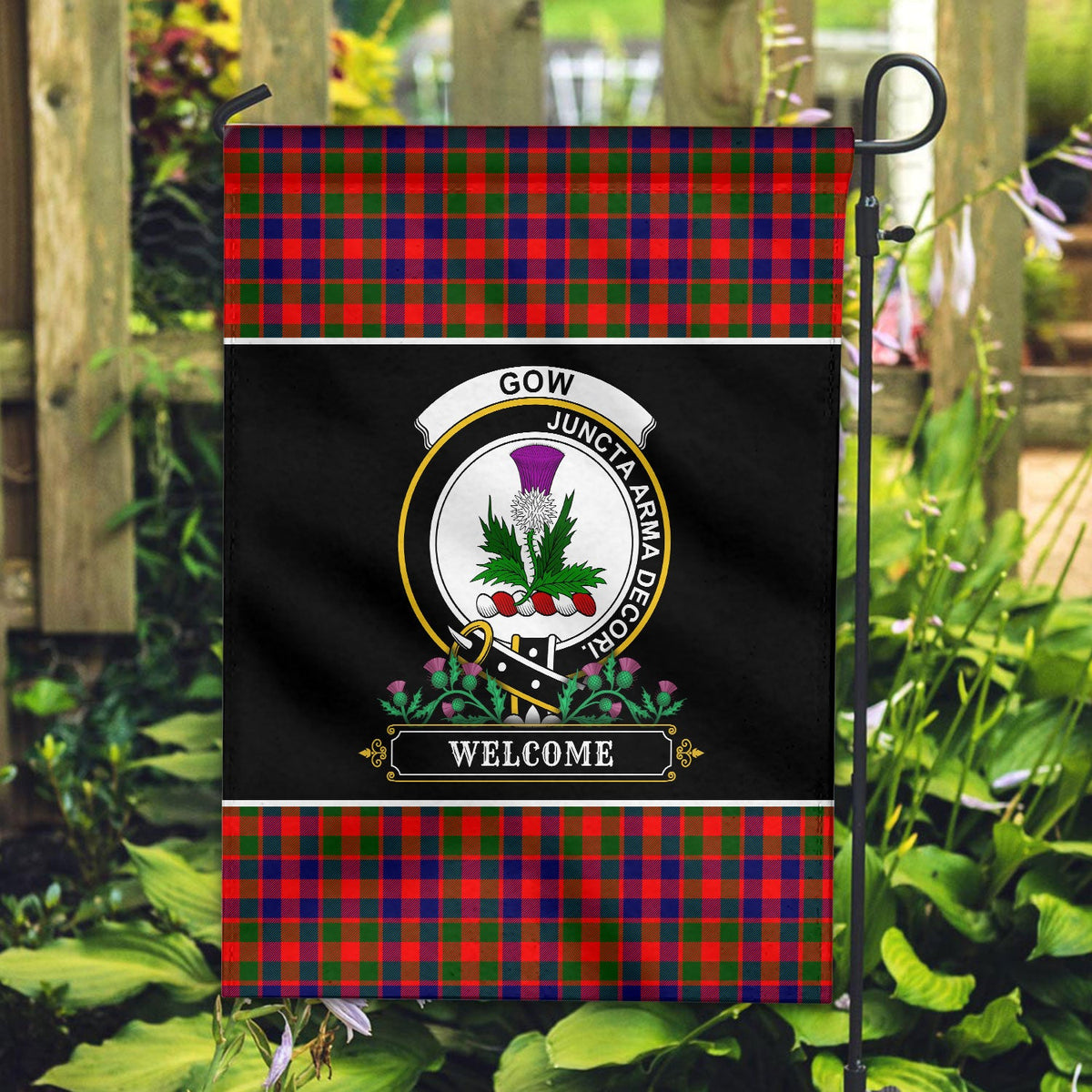 Clan Gow (of Skeoch) Tartan Crest Garden Flag  - Welcome  EJ96 Clan Gow Tartan Today   