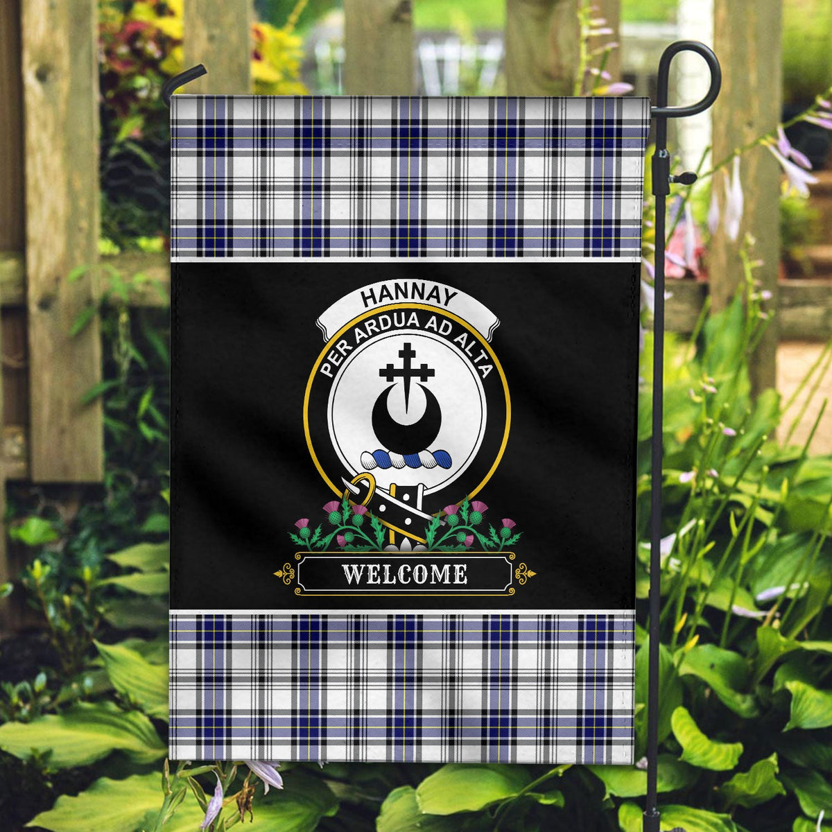 Clan Hannay Modern Tartan Crest Garden Flag  - Welcome  UY68 Clan Hannay Tartan Today   