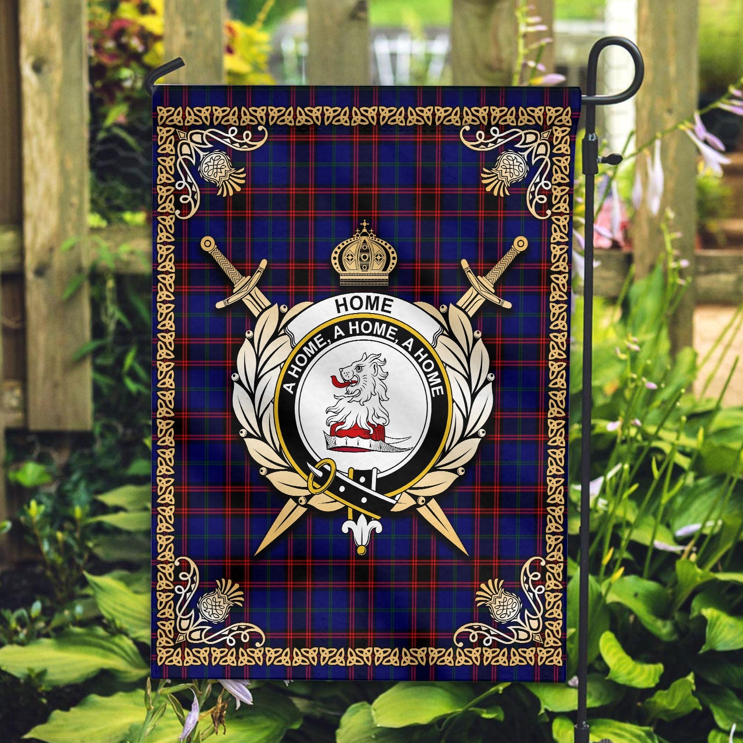 Clan Home Modern Tartan Crest Garden Flag  - Celtic Thistle  BD79 Clan Home/Hume Tartan Today   