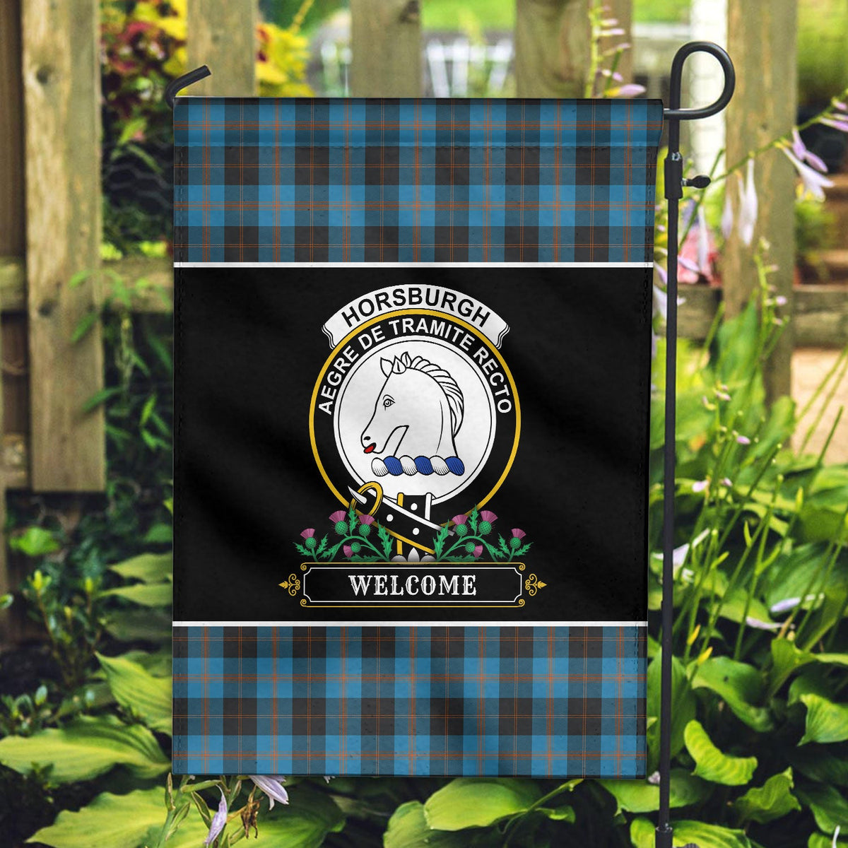 Clan Horsburgh Tartan Crest Garden Flag  - Welcome  TA98 Clan Horsburgh Tartan Today   